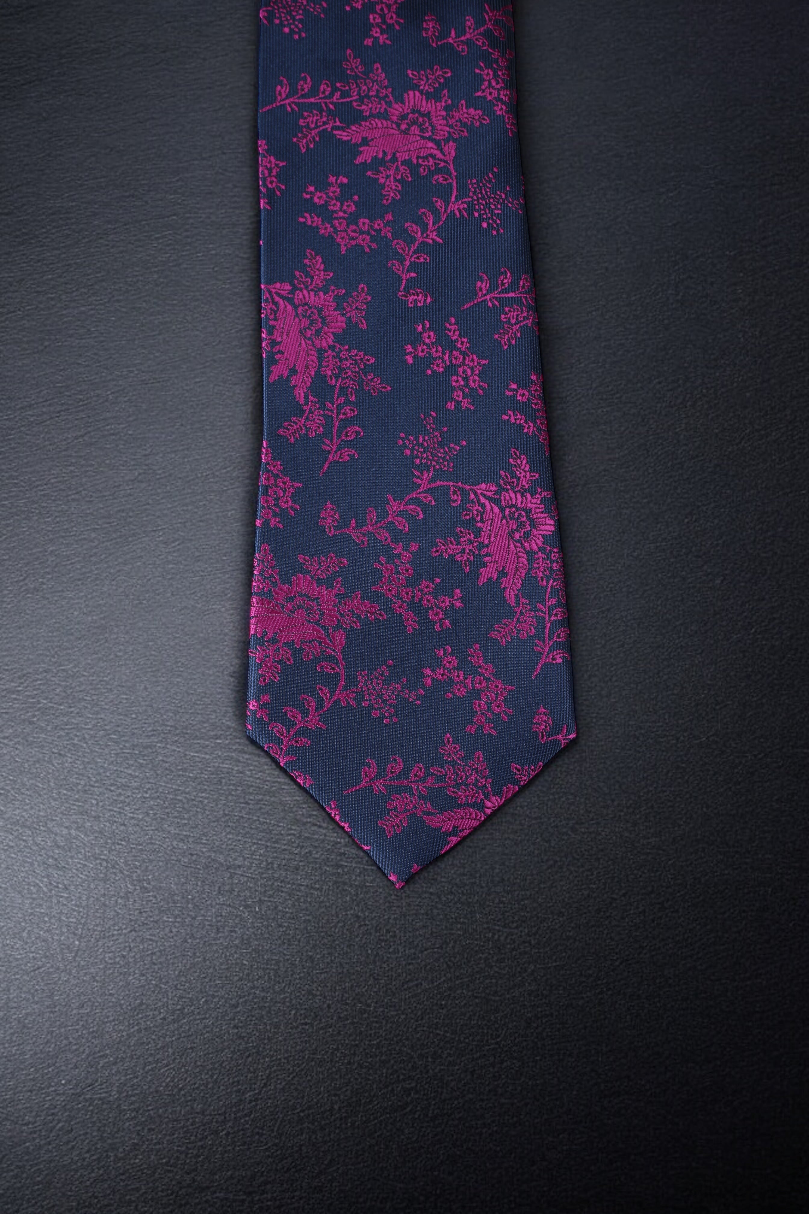 Artistic Blue & Magenta Floral Tie & Pocket Square