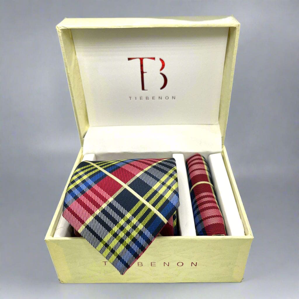 Blue And Red Multicolor Plaid Tie