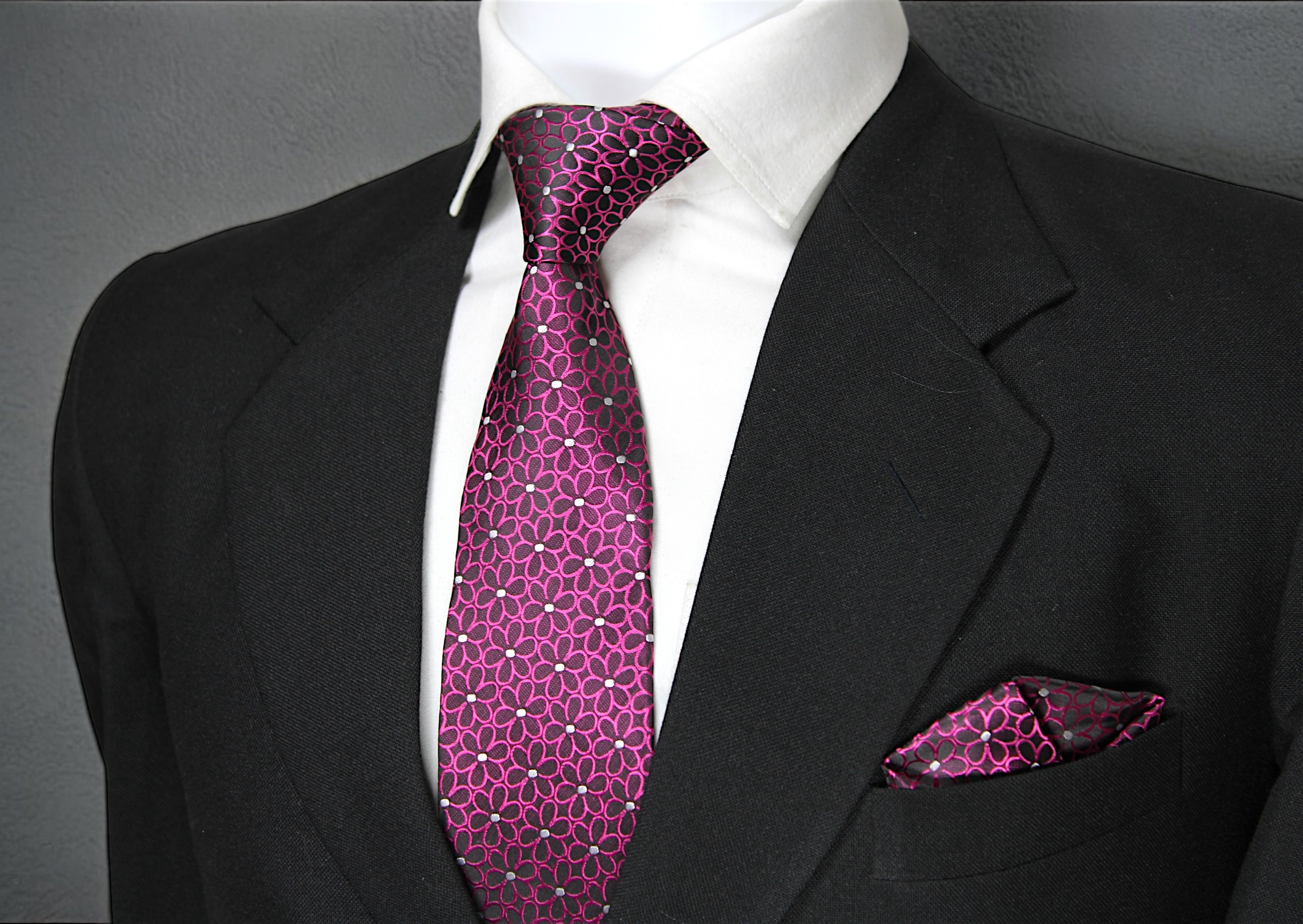 Elegant Magenta Floral Tie & Pocket Square