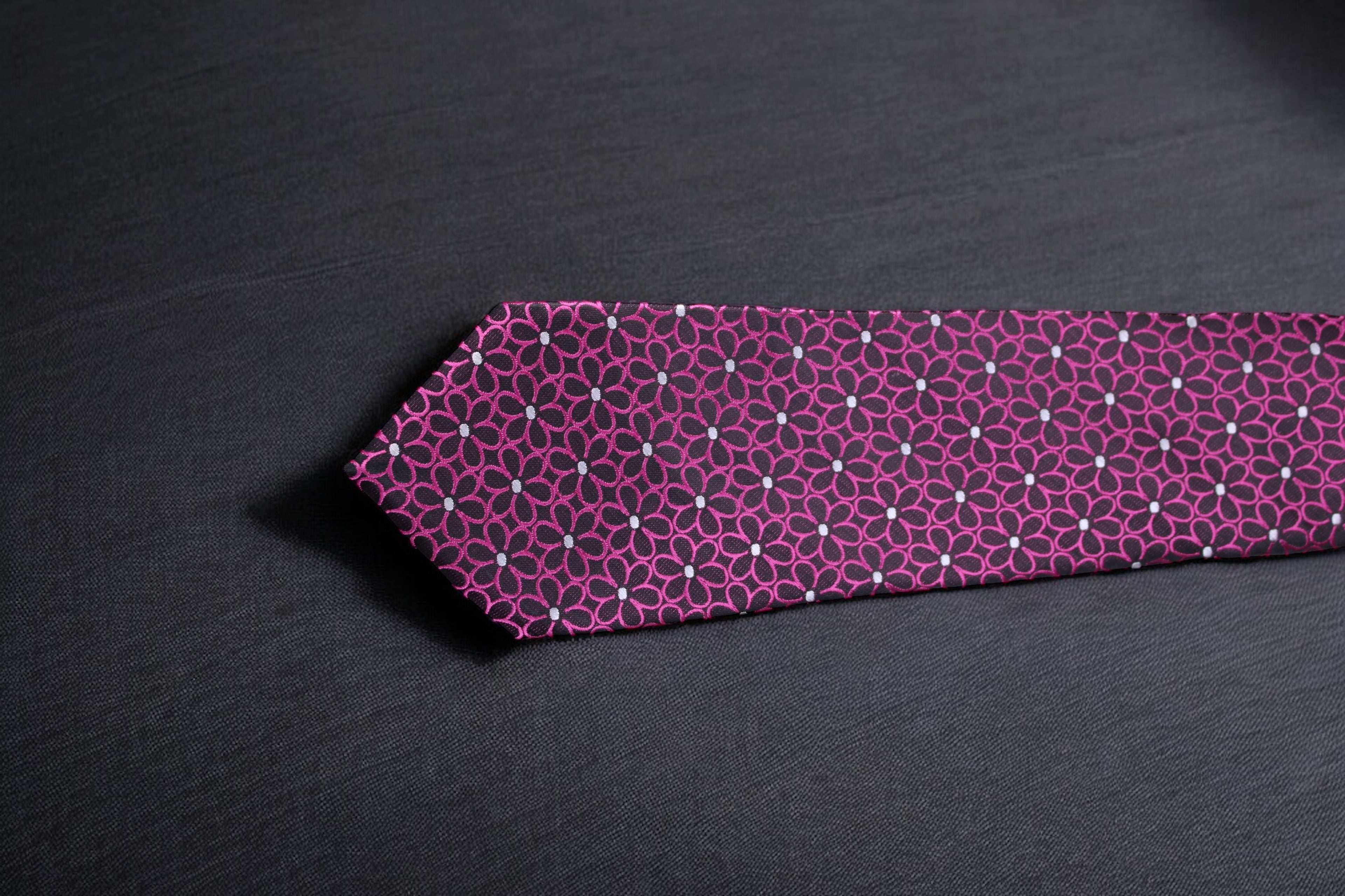 Elegant Magenta Floral Tie & Pocket Square