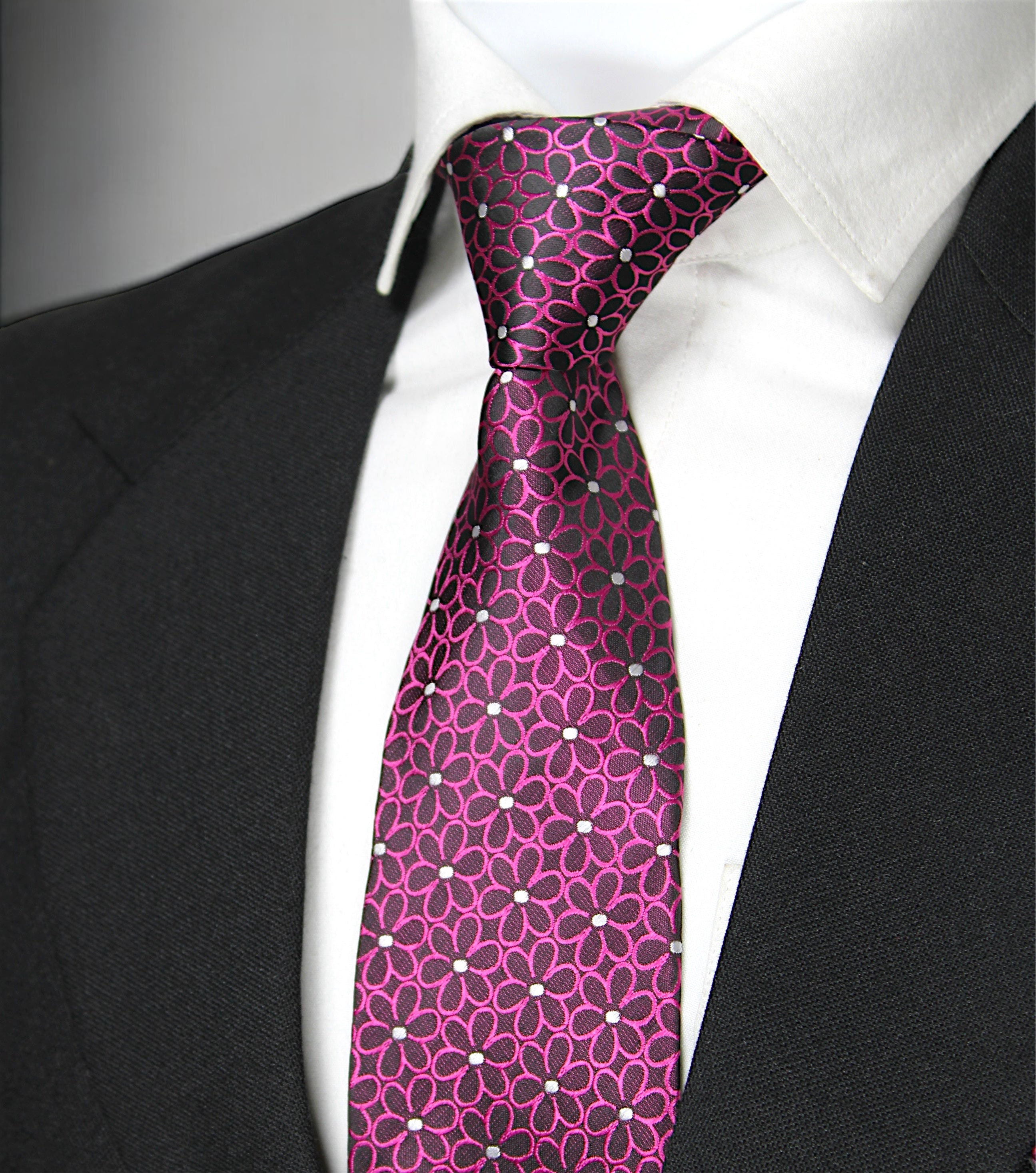 Elegant Magenta Floral Tie & Pocket Square