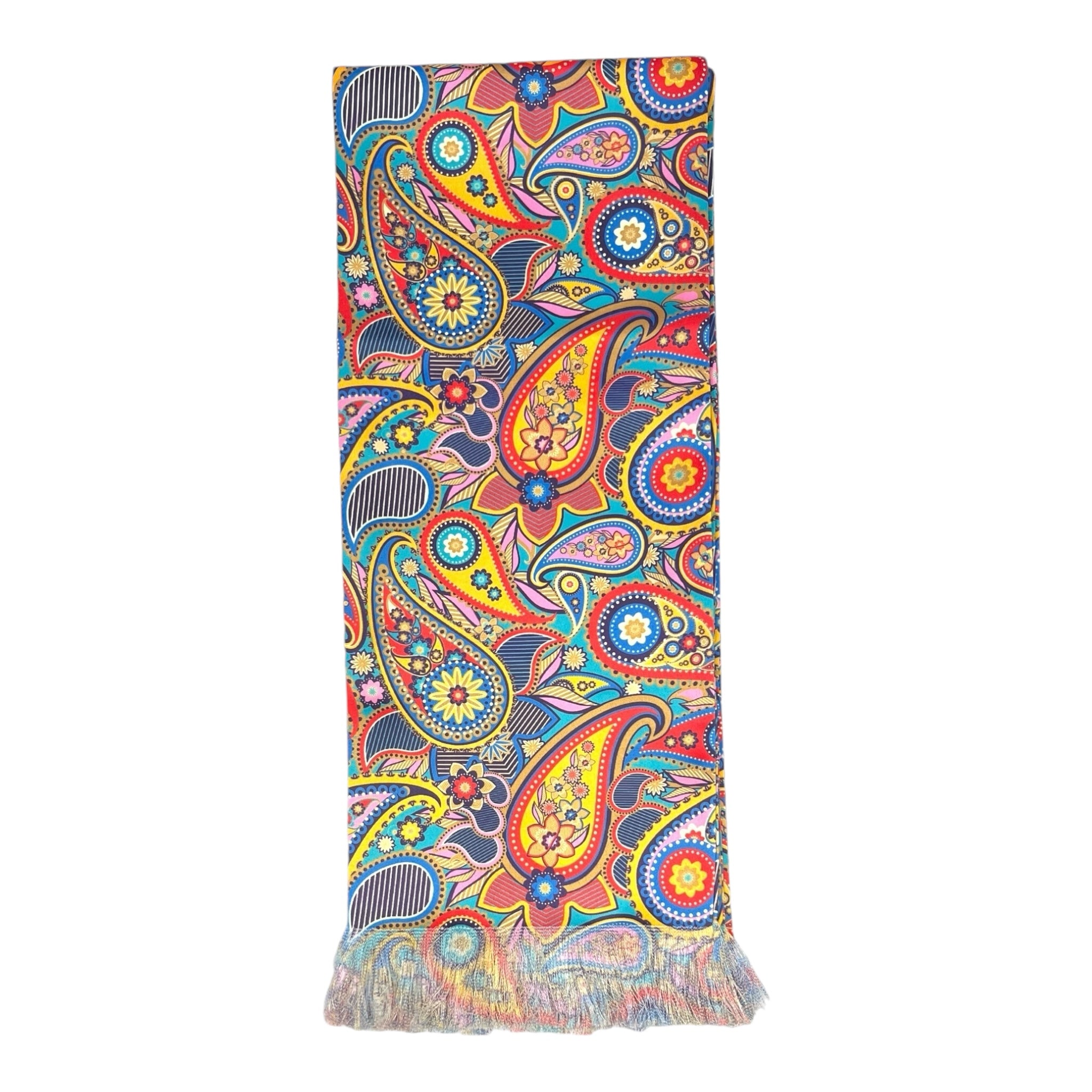 Multicolor Paisley Printed Scarf With Pocket Square