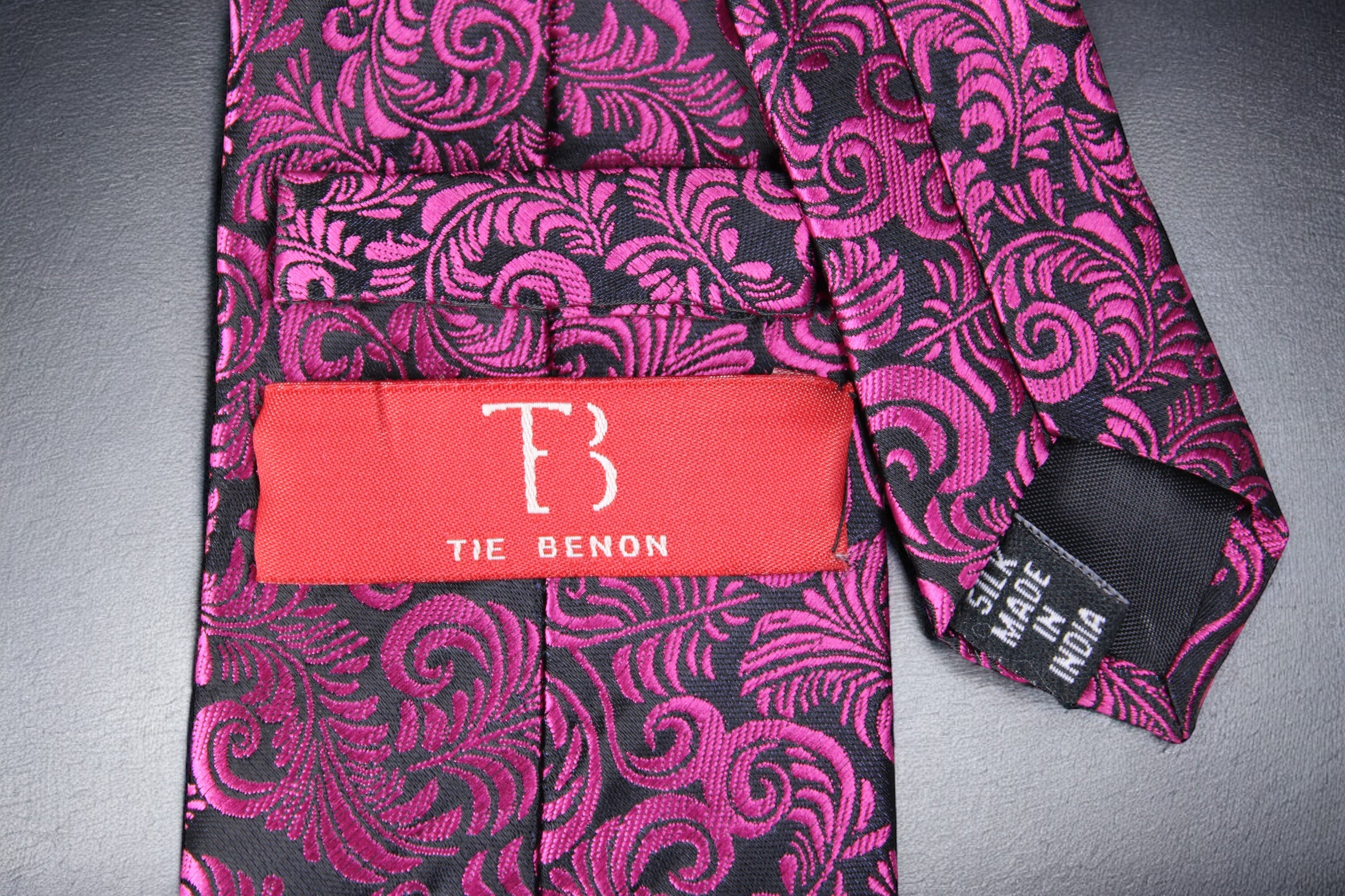 Magenta & Black Floral Tie & Pocket Square
