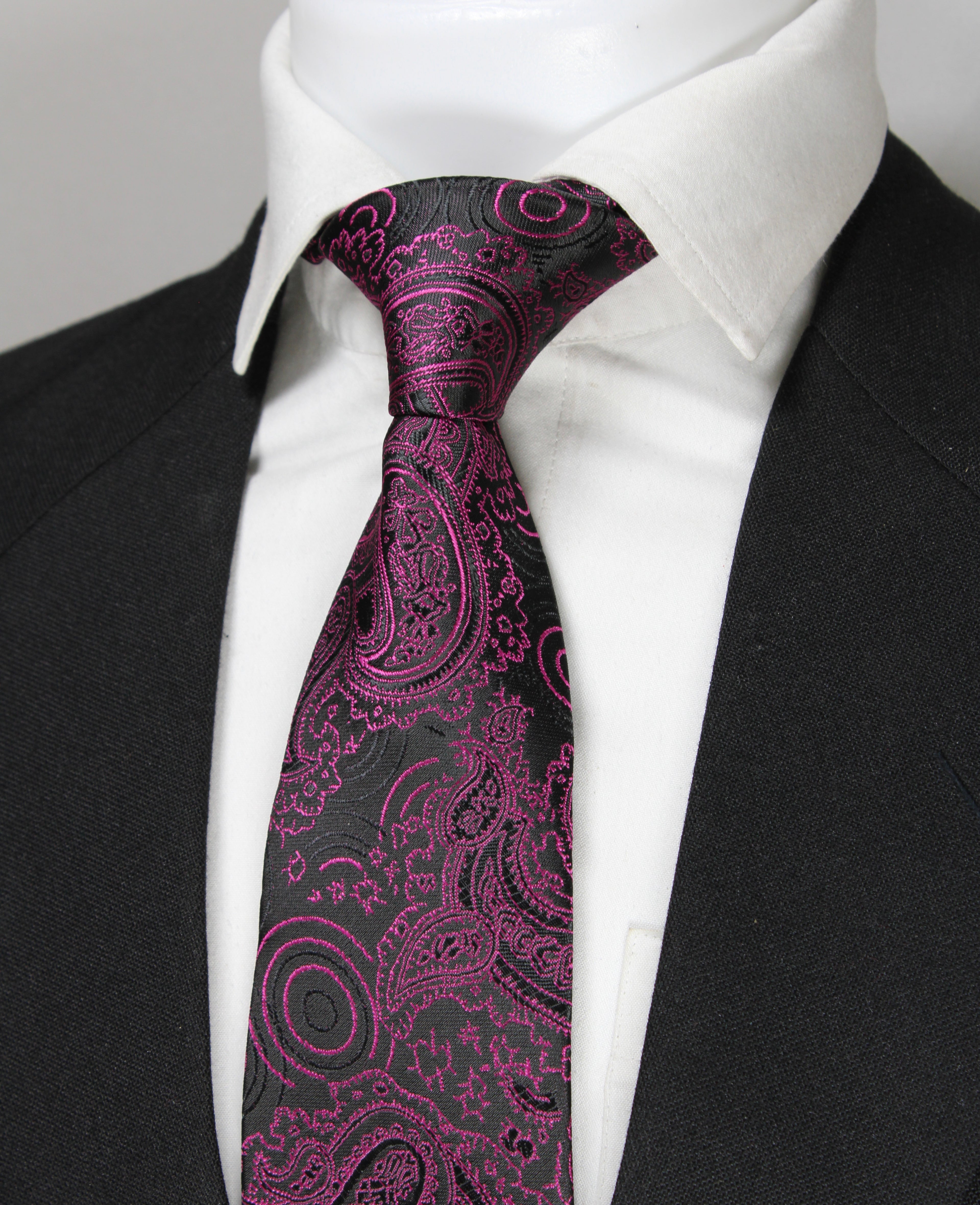 Magenta & Black Paisley Floral Tie & Pocket Square