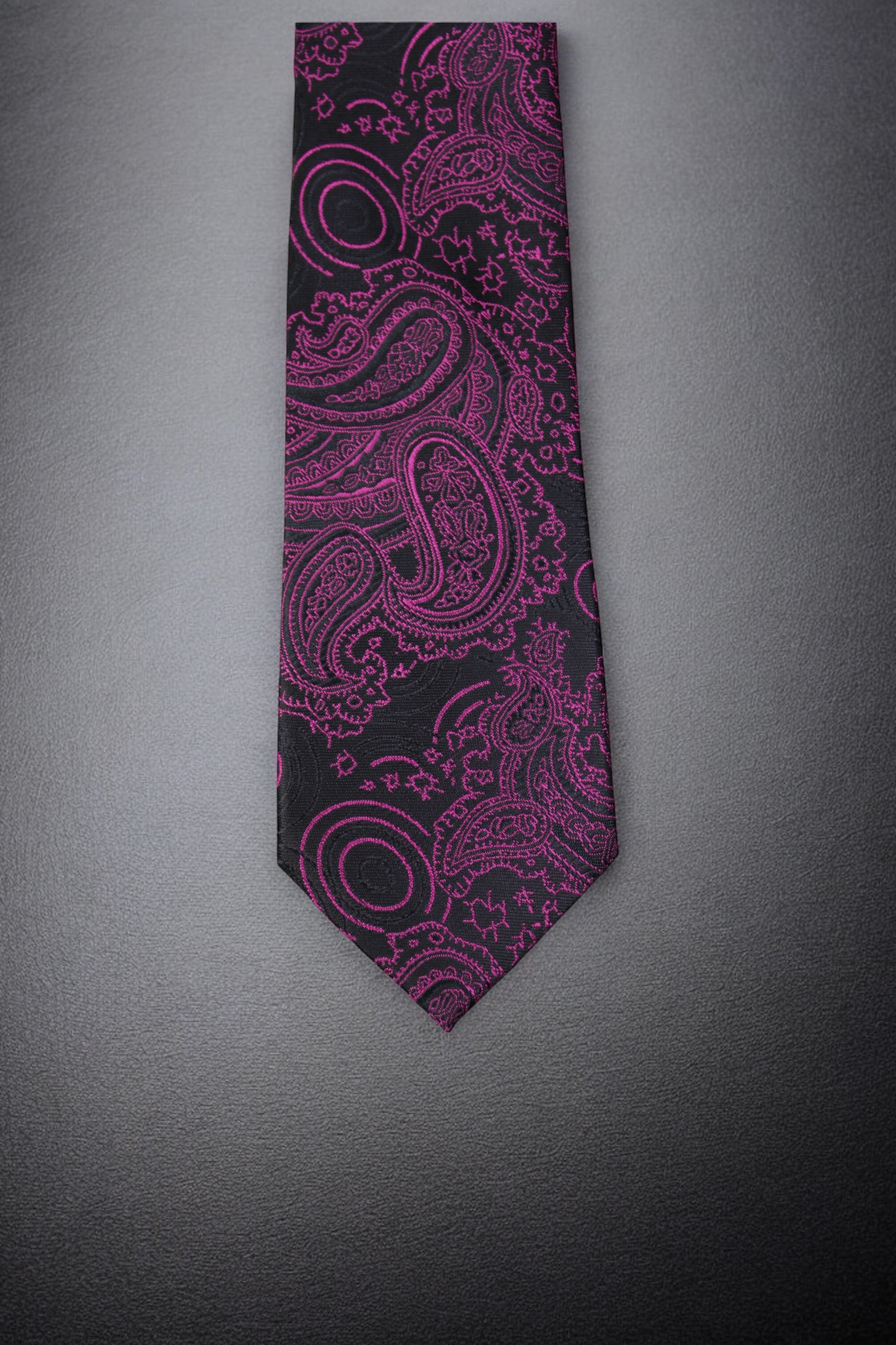 Magenta & Black Paisley Floral Tie & Pocket Square