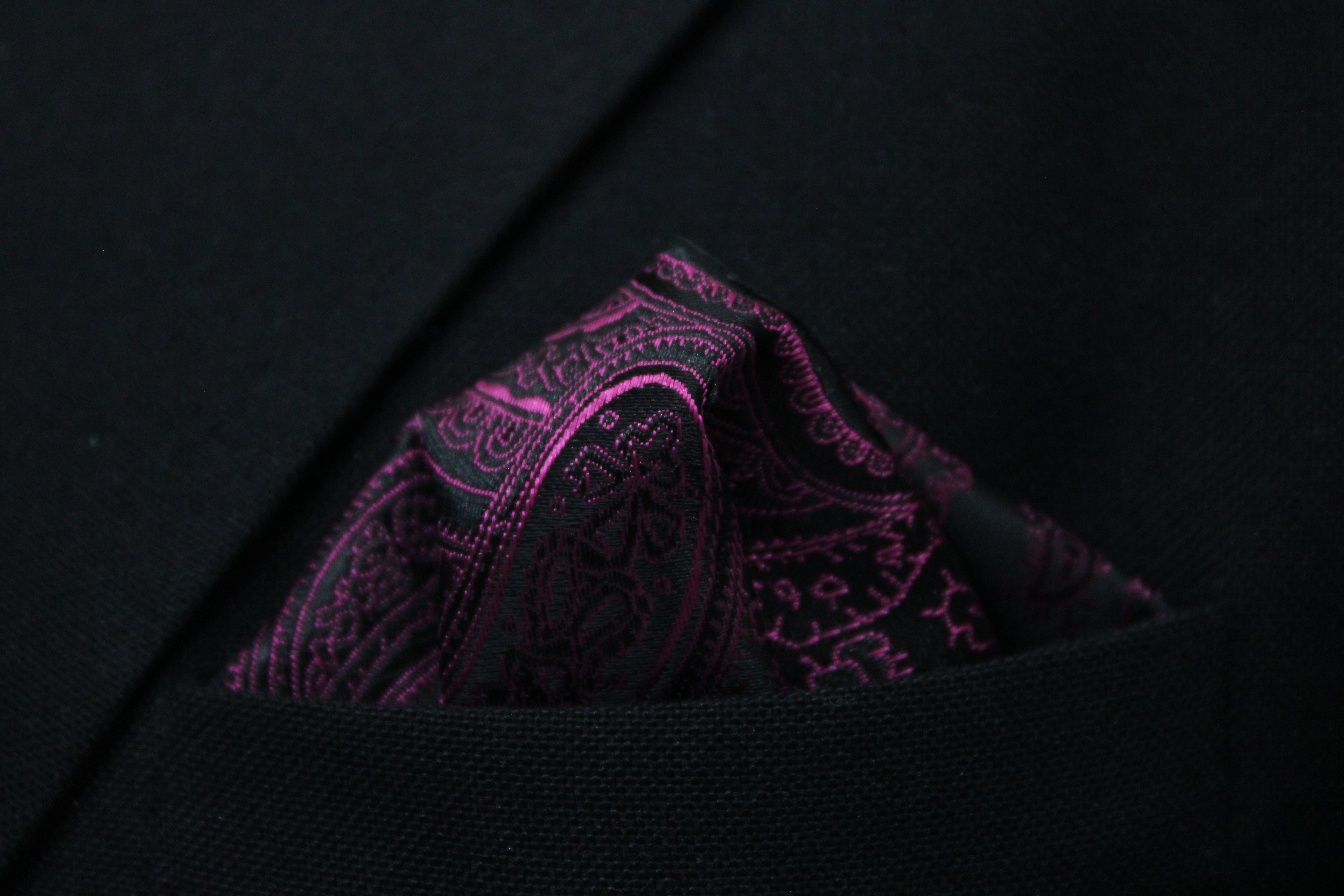 Magenta & Black Paisley Floral Tie & Pocket Square