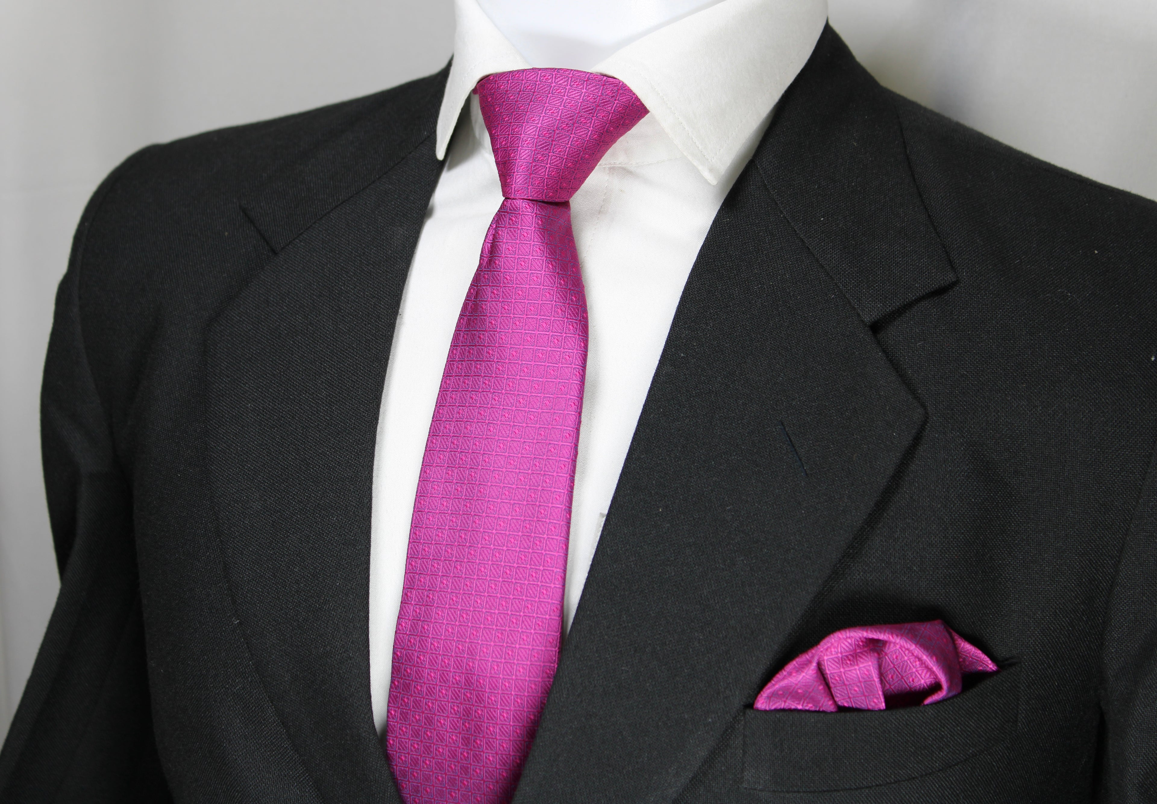 Magenta Self Geometric Tie & Pocket Square