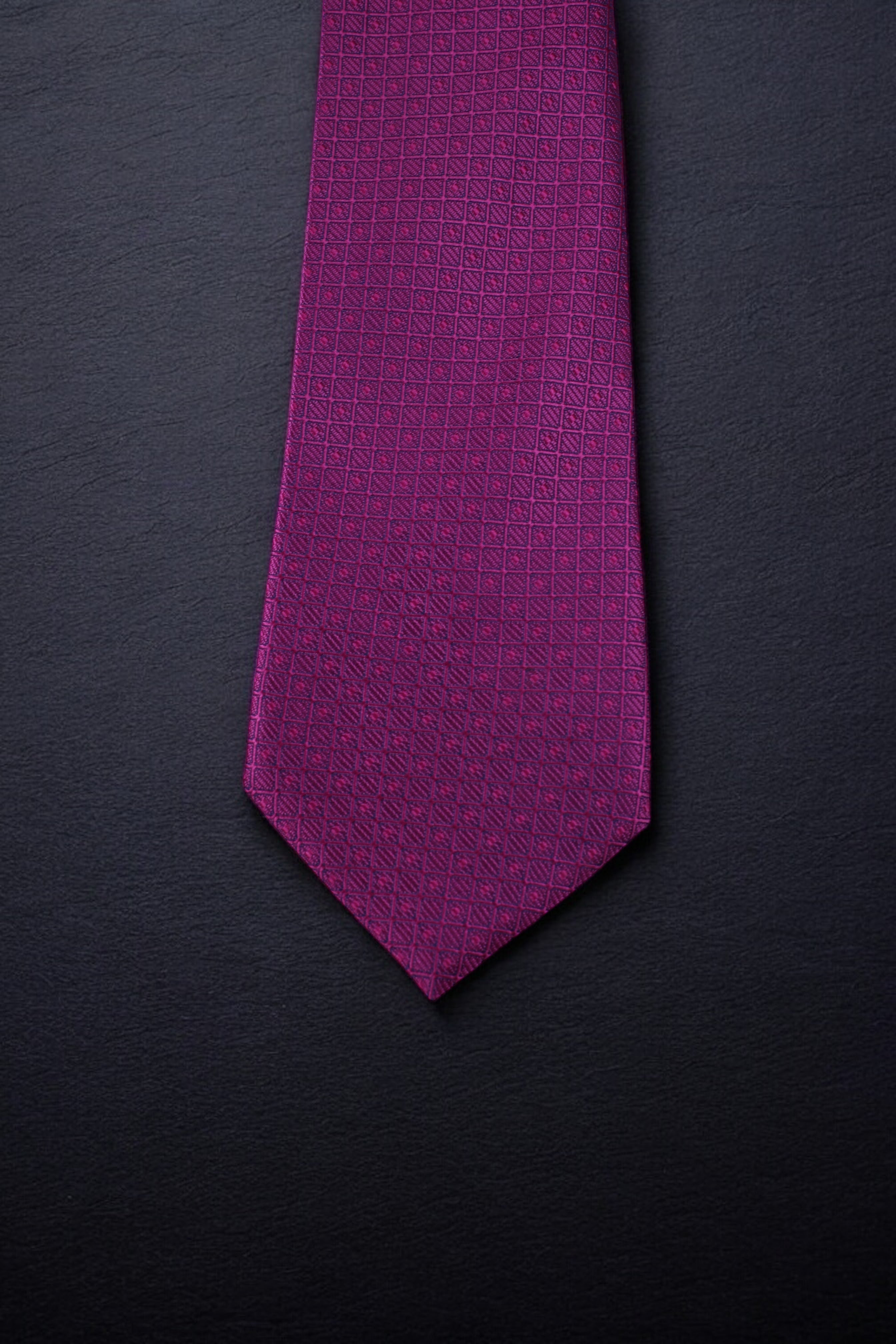 Magenta Self Geometric Tie & Pocket Square