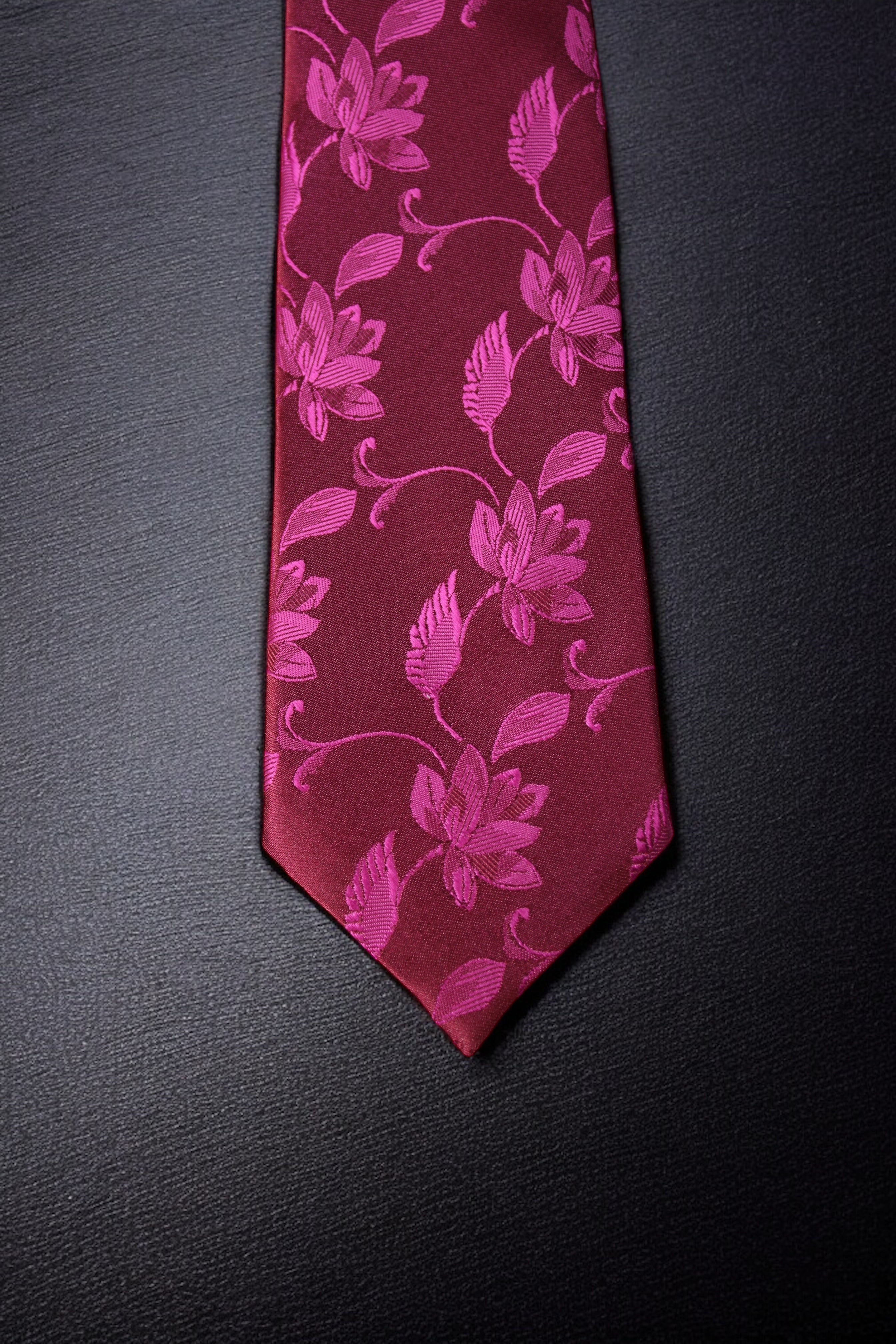 Maroon & Magenta Floral Tie & Pocket Square