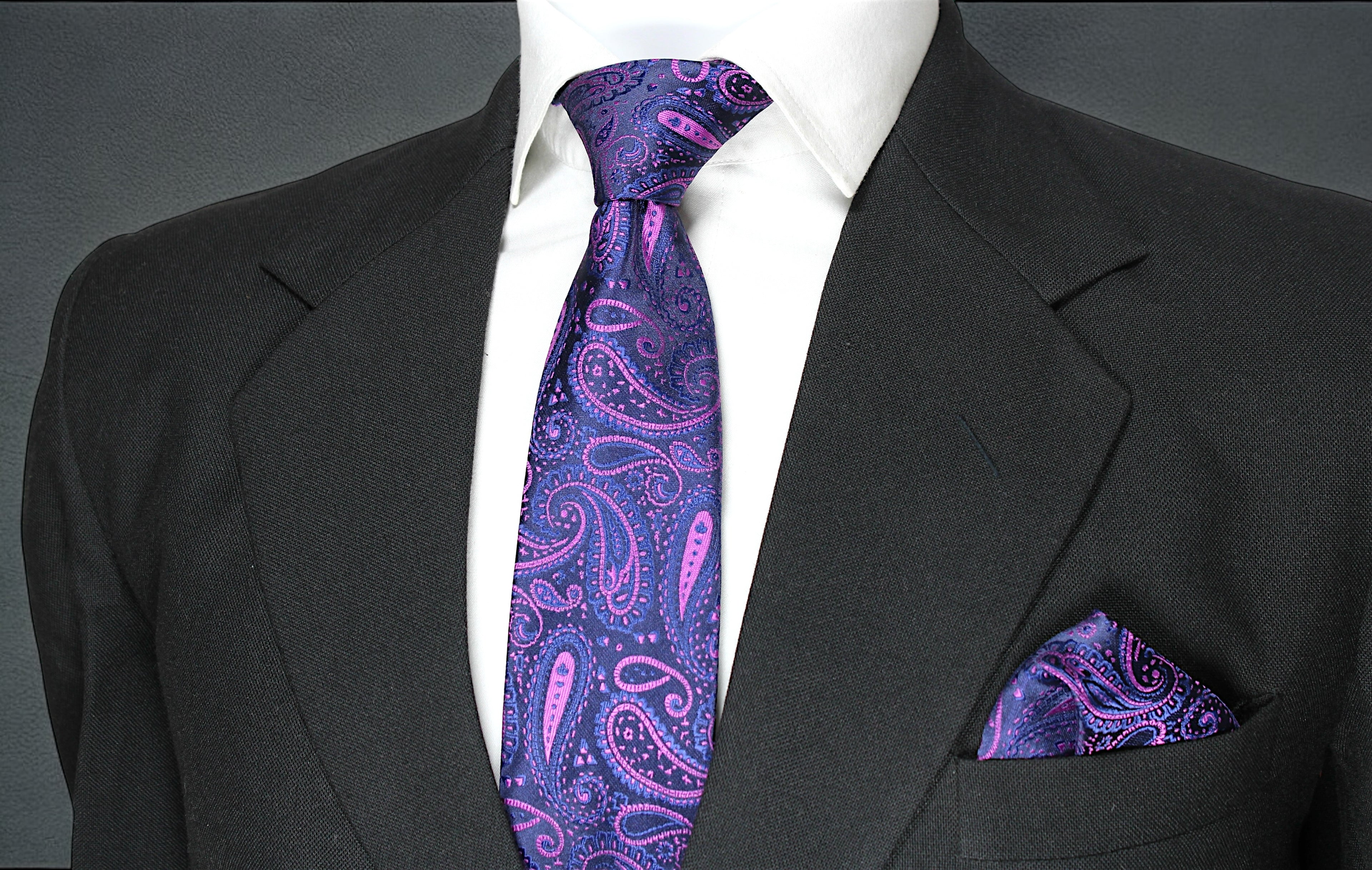 Blue & Magenta Paisley Tie & Pocket Square