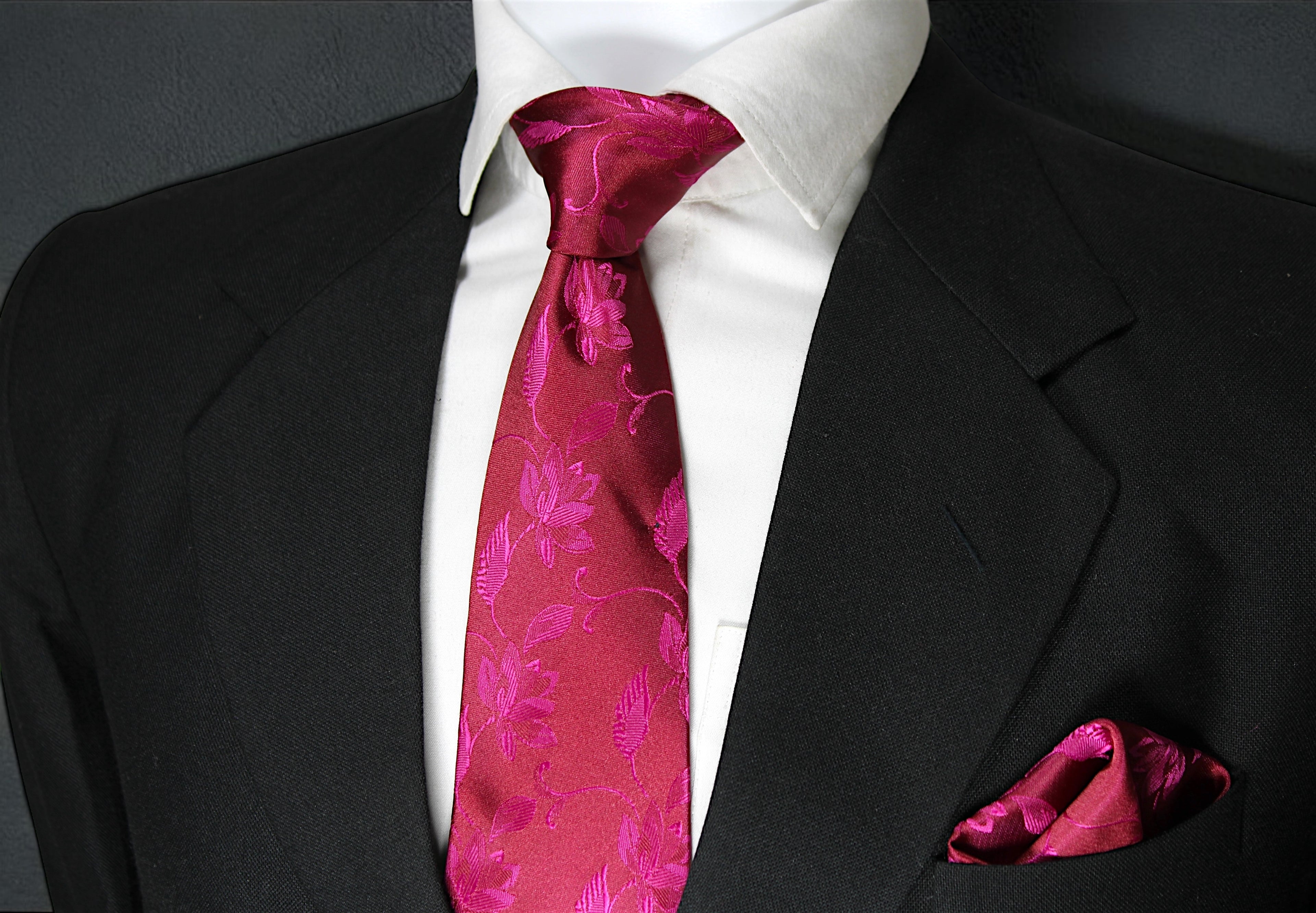 Maroon & Magenta Floral Tie & Pocket Square
