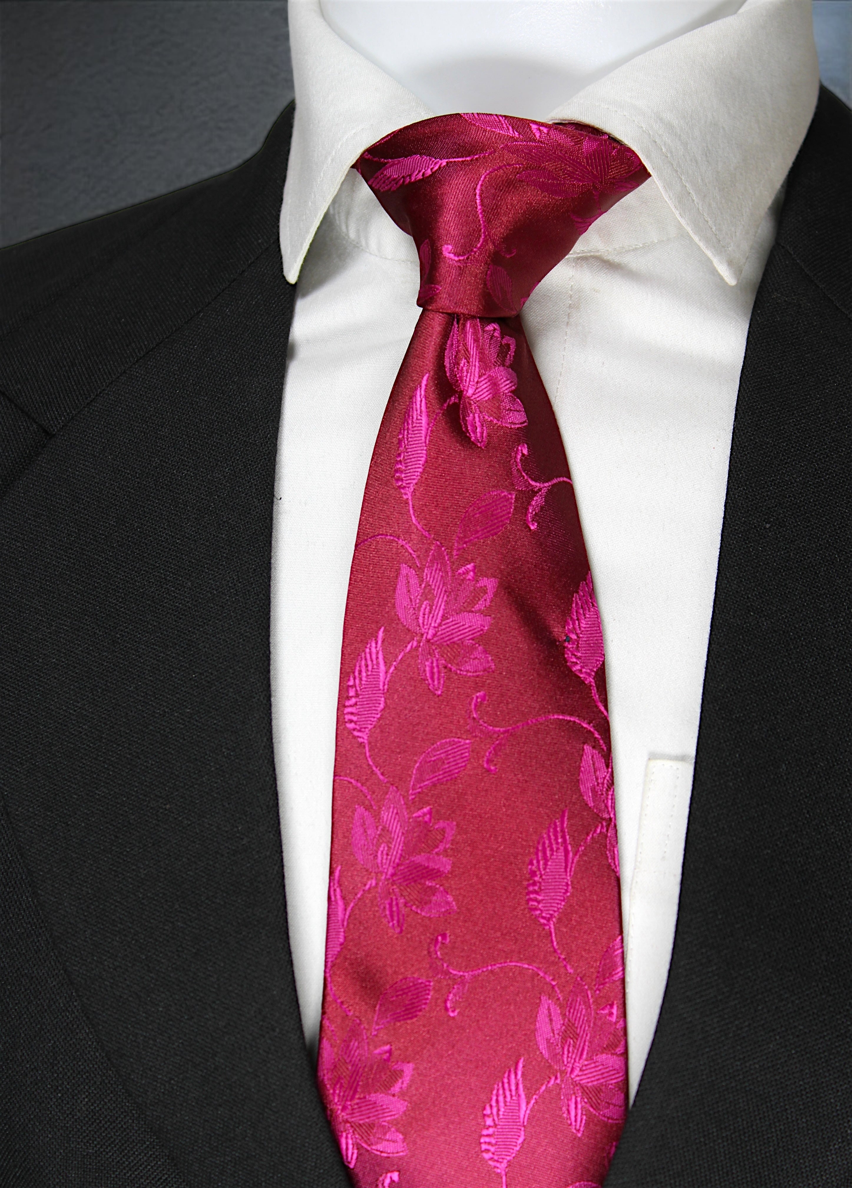 Maroon & Magenta Floral Tie & Pocket Square
