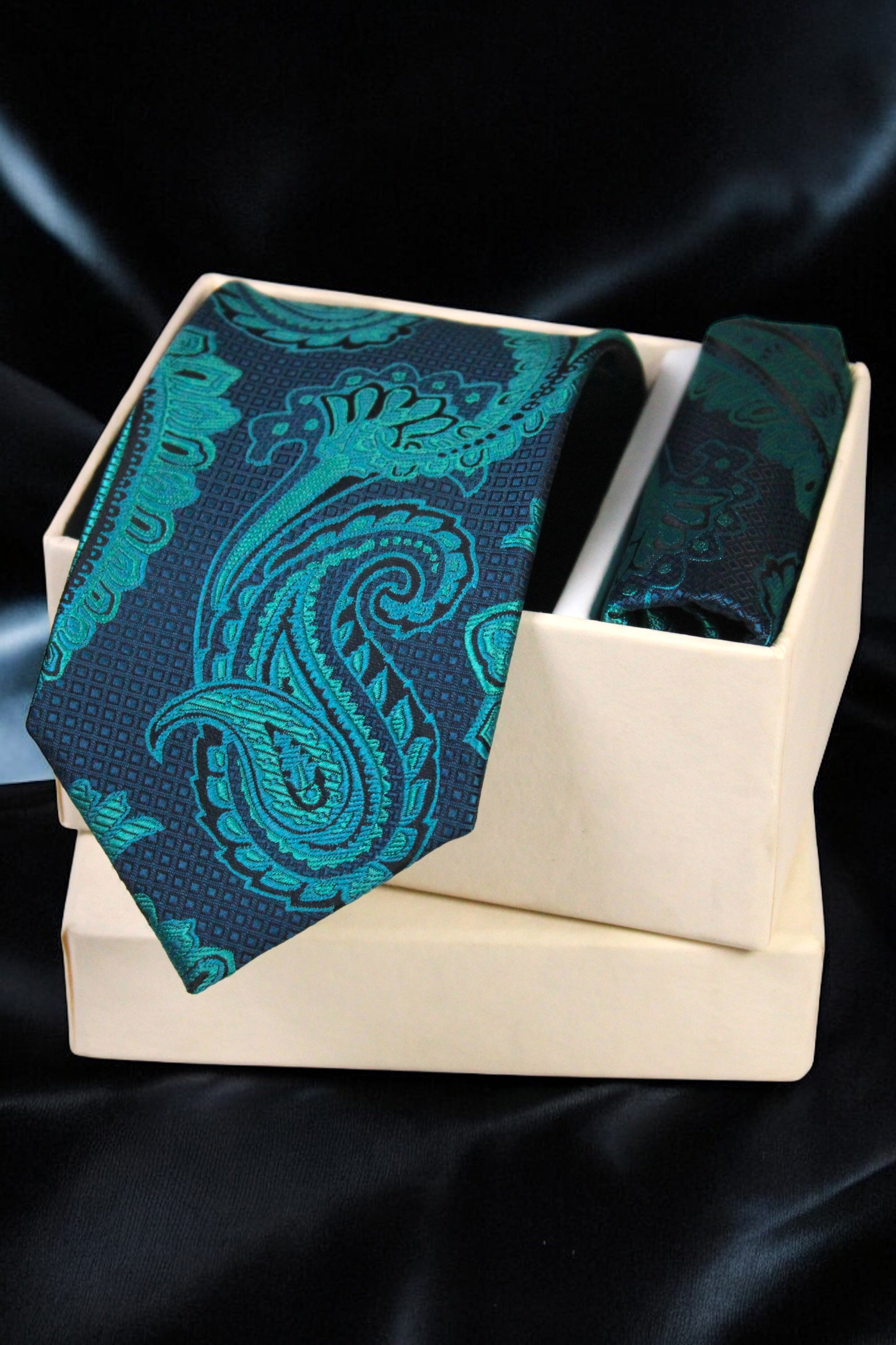 Teal Green Paisley Tie & Pocket Square Set