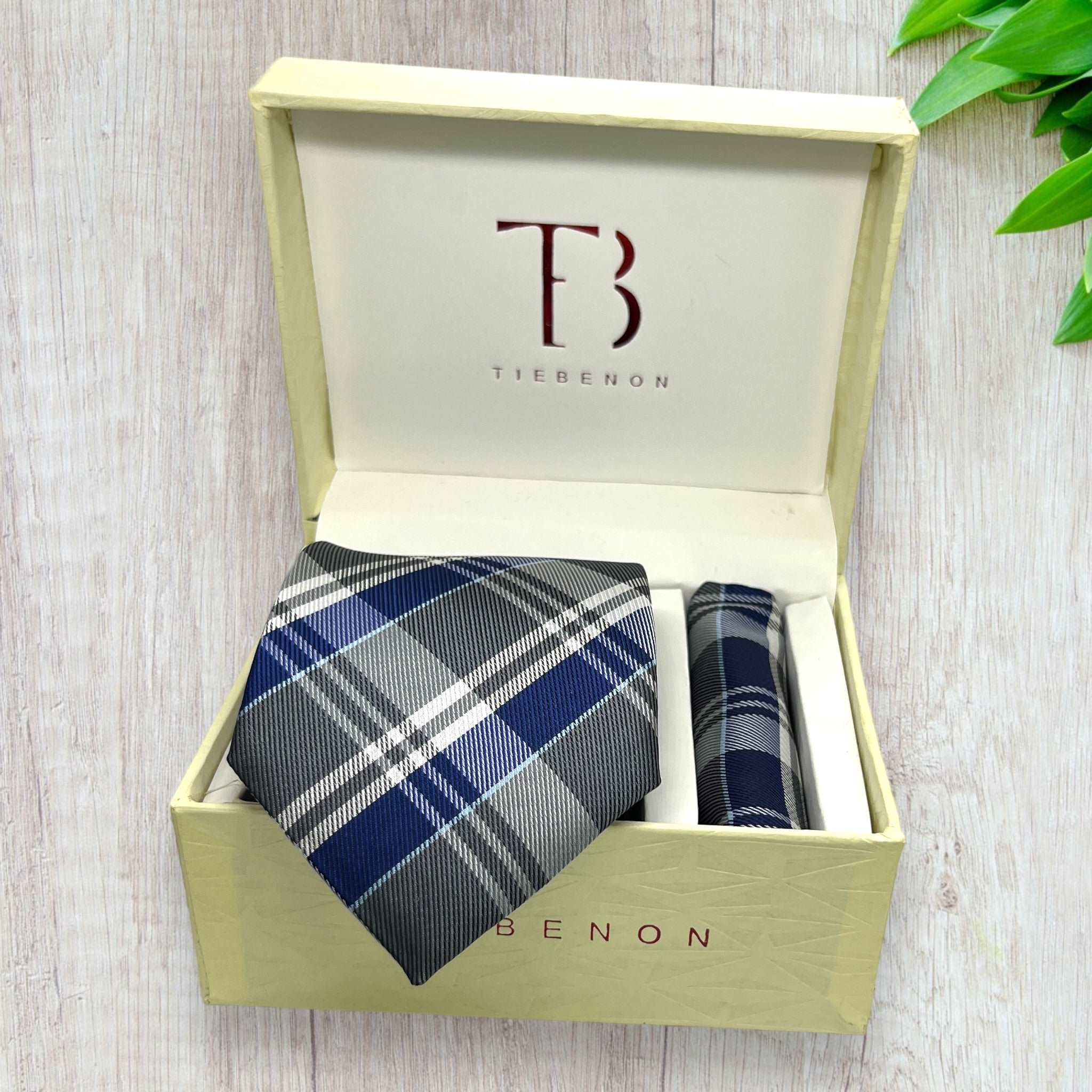 Grey And Blue Plaid Tie