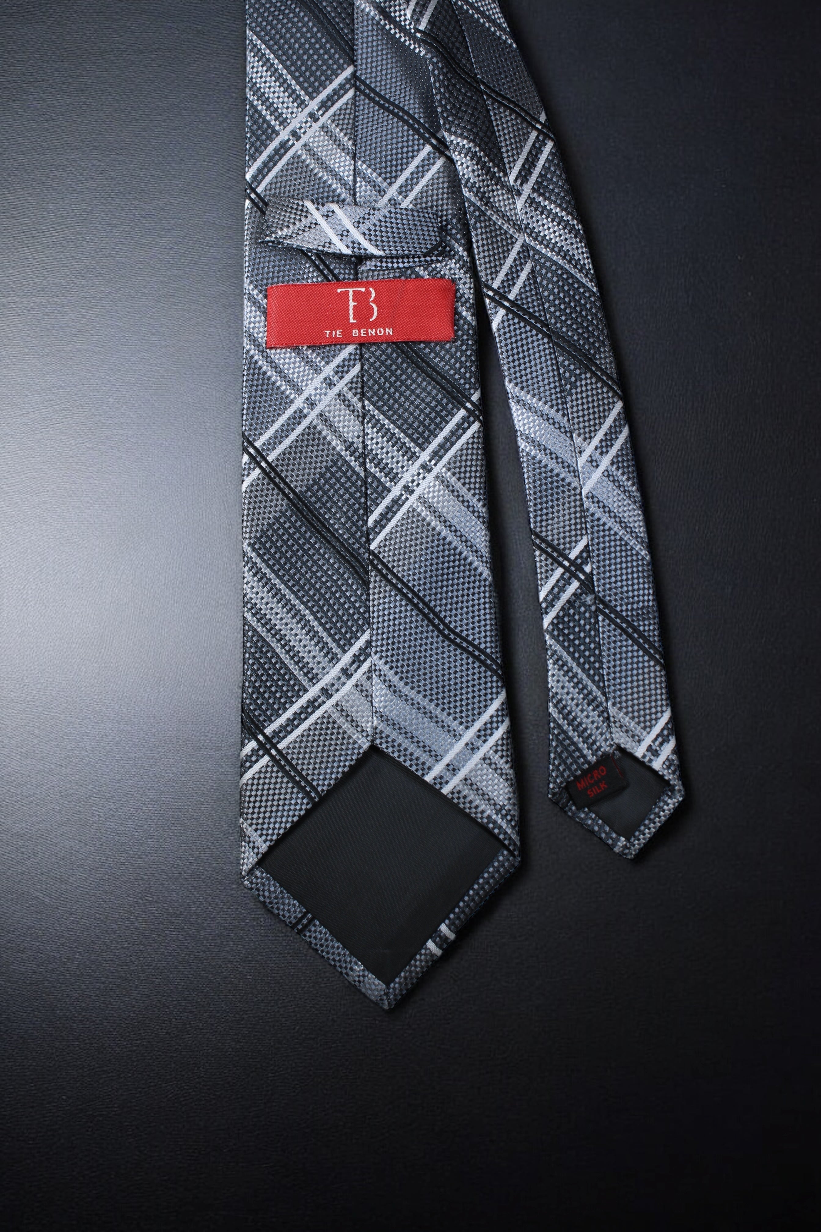 Bold Black & Silver Plaid Tie
