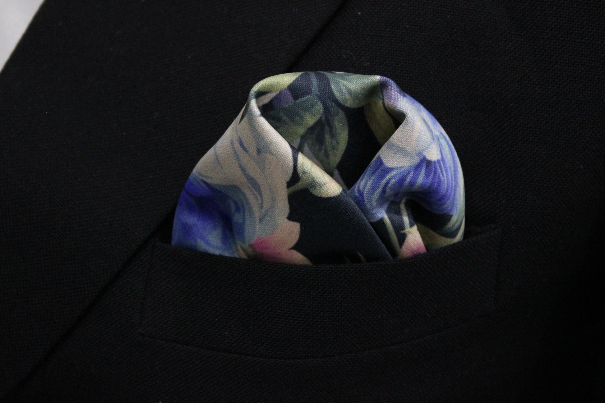 Multicolor Floral Black Tie with Pocket Square