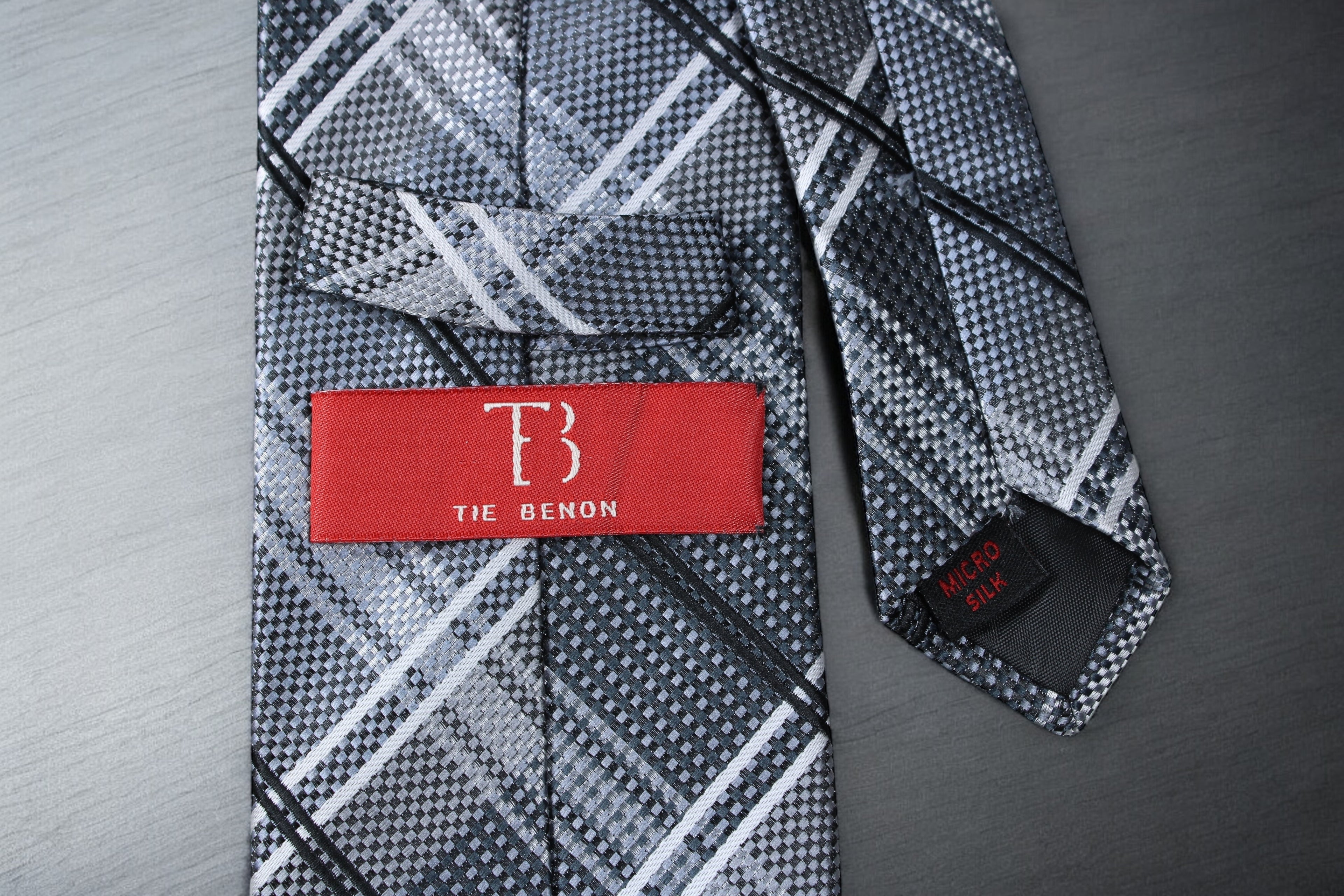 Bold Black & Silver Plaid Tie