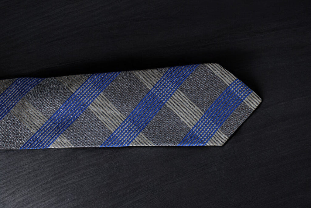 Elegant Gray & Blue Striped Microsilk Tie