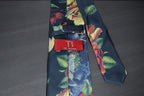 Multicolor  Black Red Floral Tie with Pocket Square