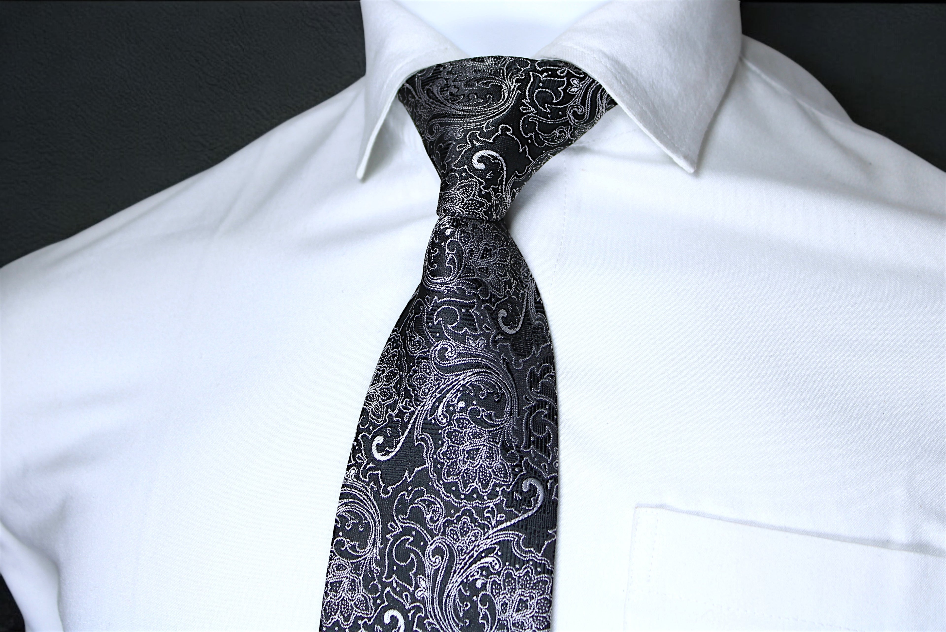 Classic Black Silver Paisley Tie