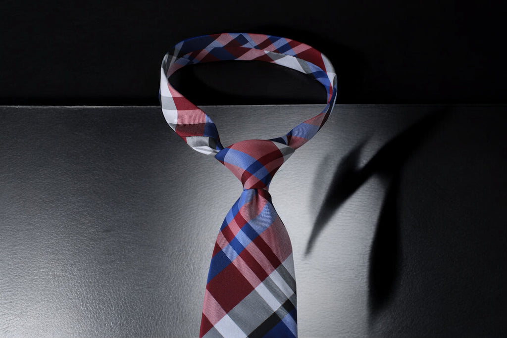 Classic Checkered Red,Blue & Gray Plaid Tie