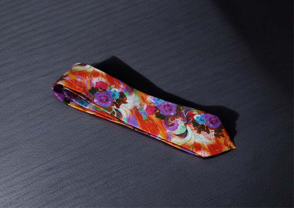 Vibrant Artistic Multicolor Tie with Pocket Square