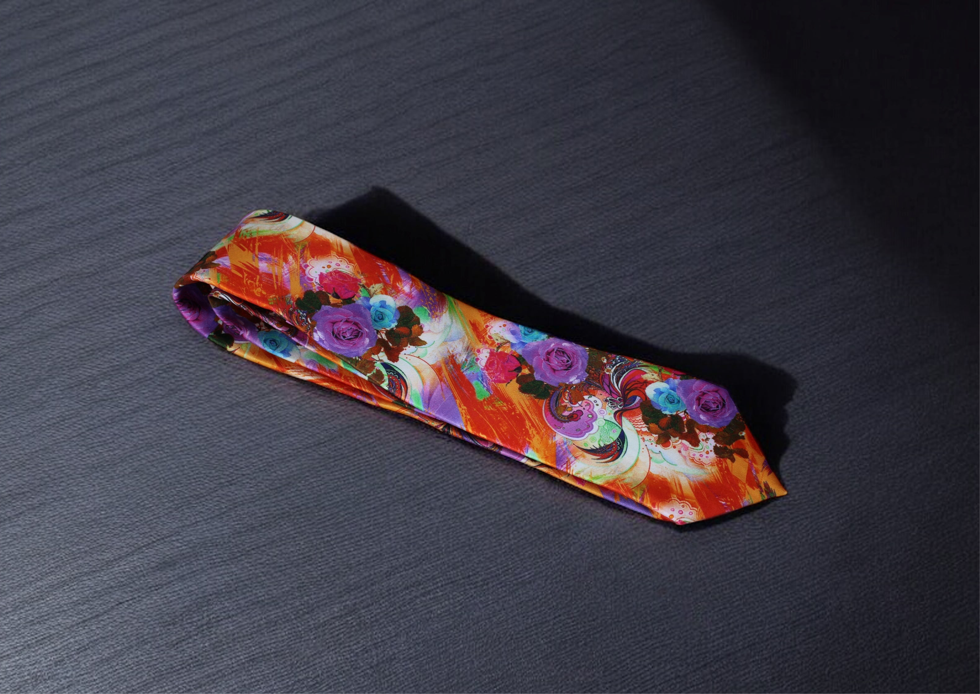 Vibrant Artistic Multicolor Tie with Pocket Square