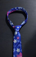 Indigo Bloom Necktie Tie With Pocket Square