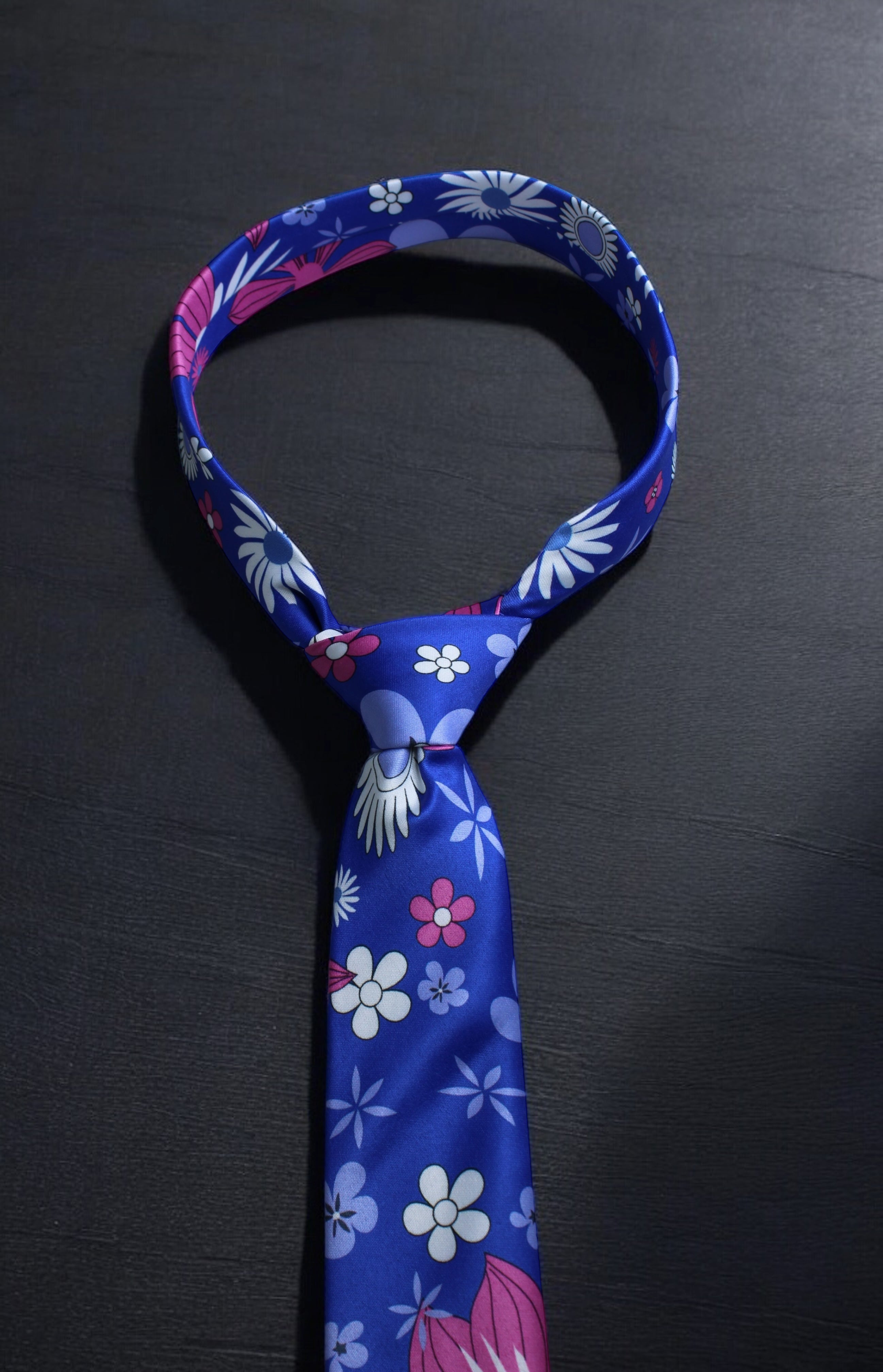 Indigo Bloom Necktie Tie With Pocket Square