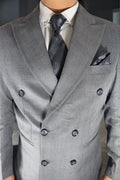 Tie Benon Grey Black Stripe Tie with Pocket Square – Premium Microfiber