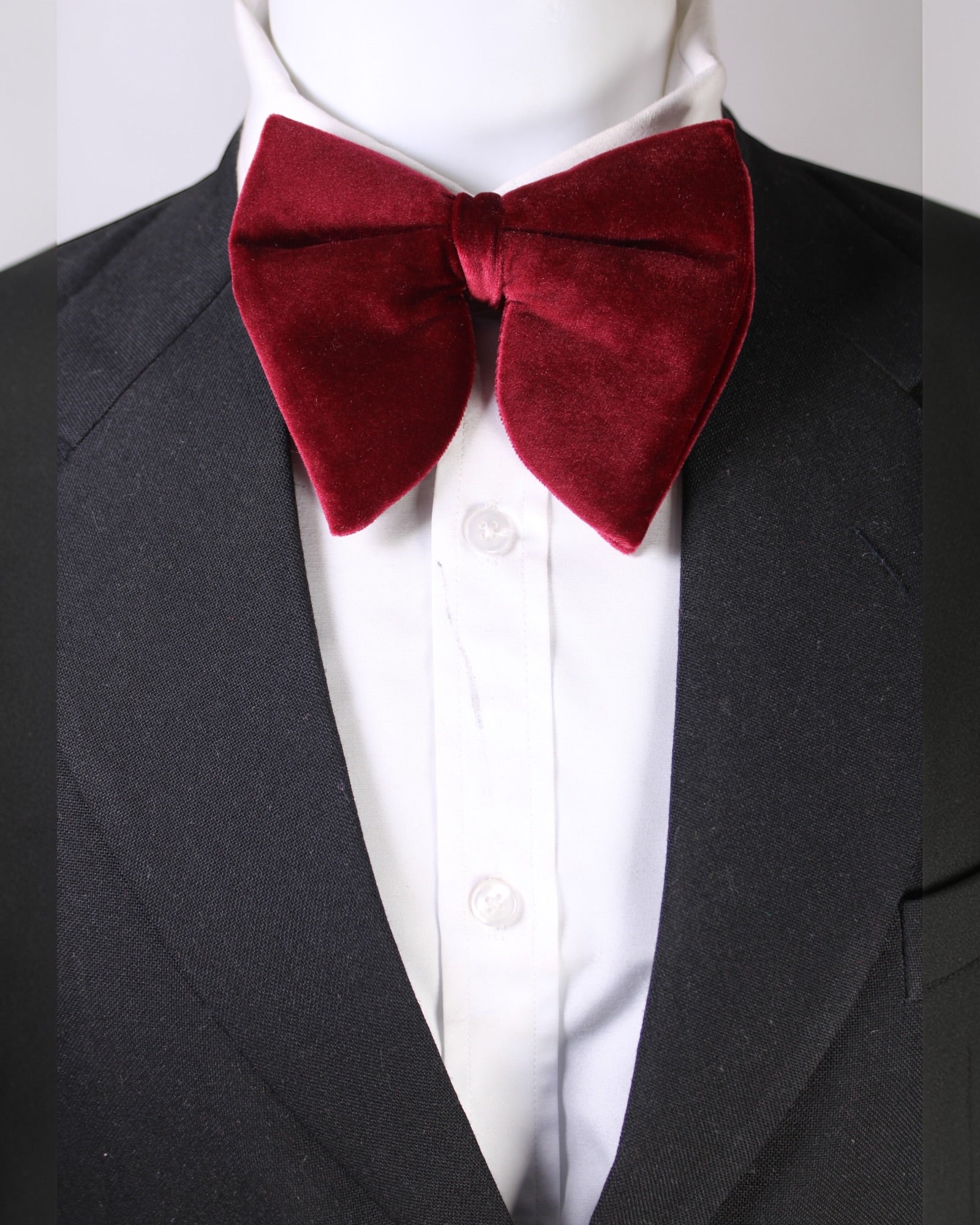 Maroon Velvet Solid Butterfly Double Layered Bowtie