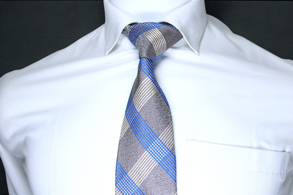 Elegant Gray & Blue Striped Microsilk Tie