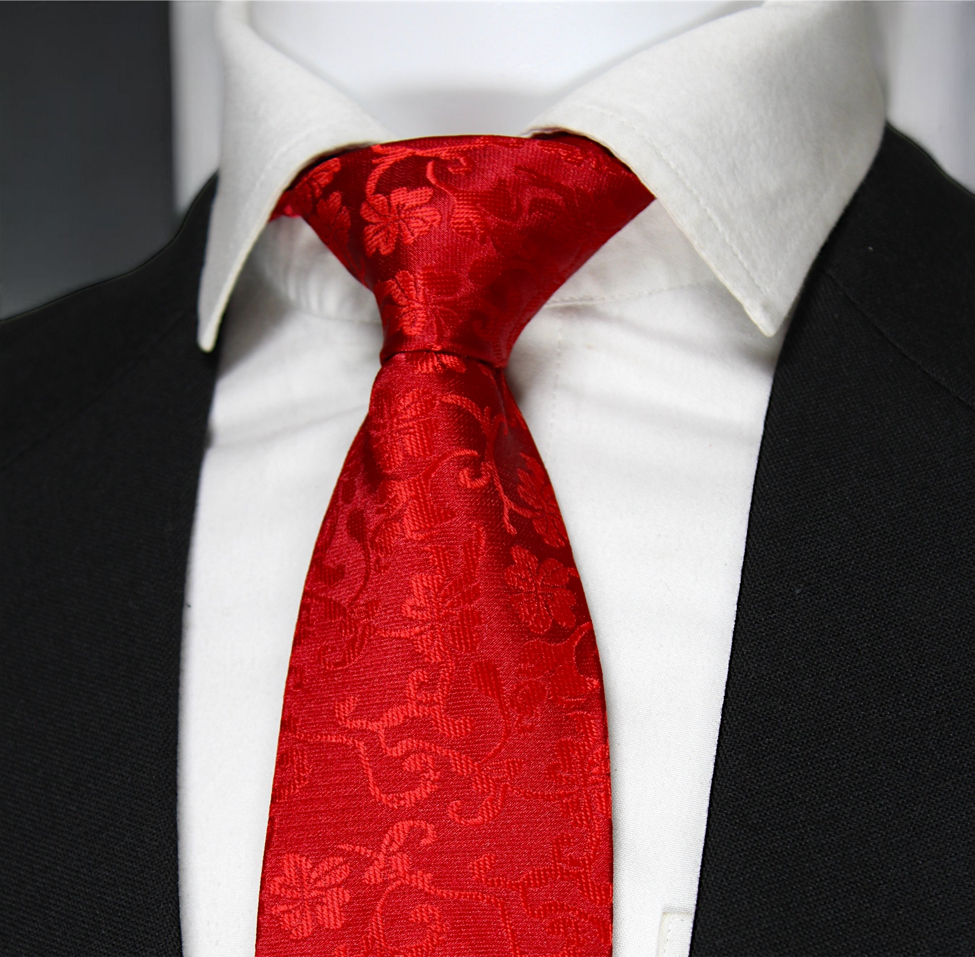 Crimson Red Floral Tie & Pocket Square