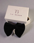 Black Velvet Solid Butterfly Double Layered Bowtie