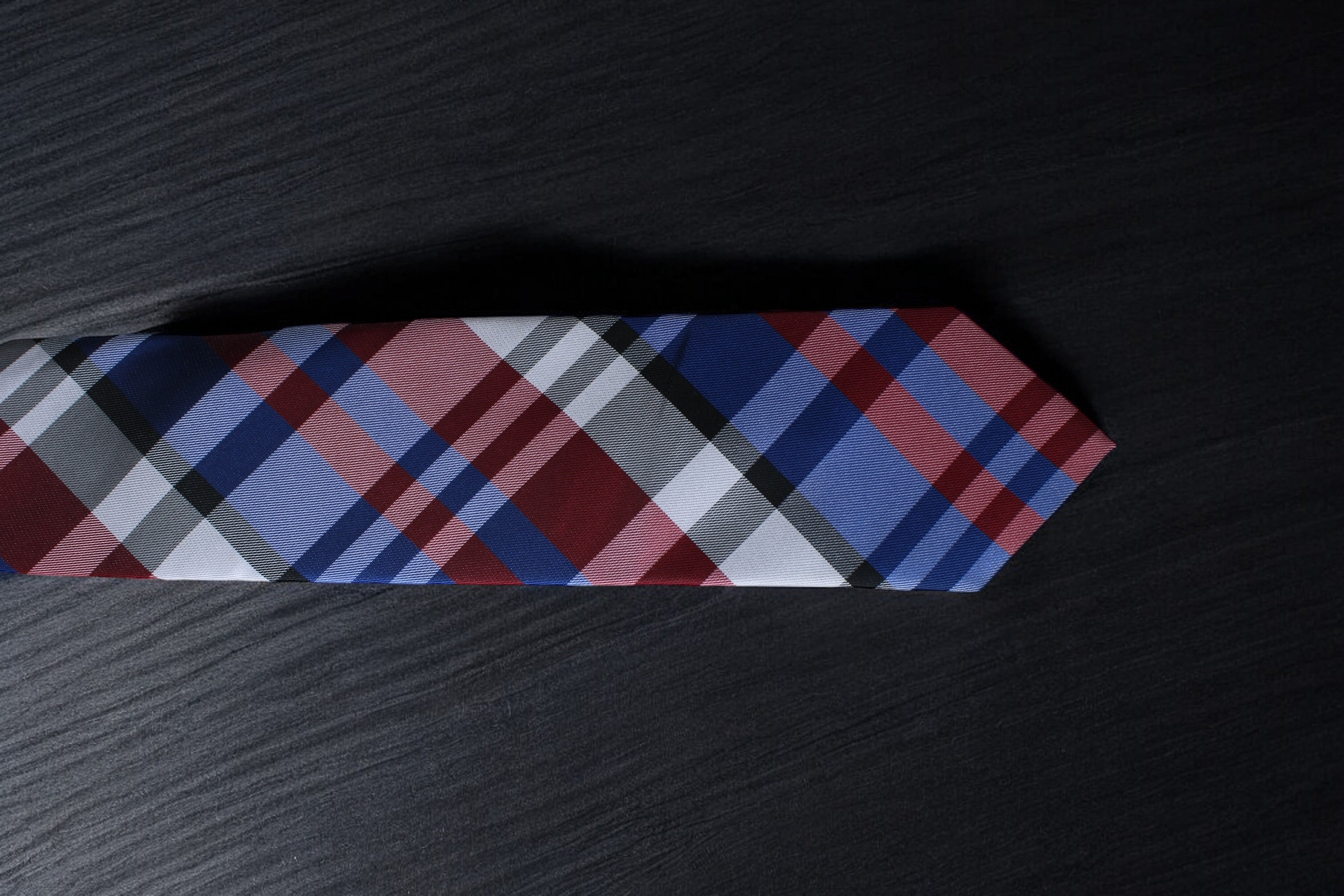 Classic Checkered Red,Blue & Gray Plaid Tie