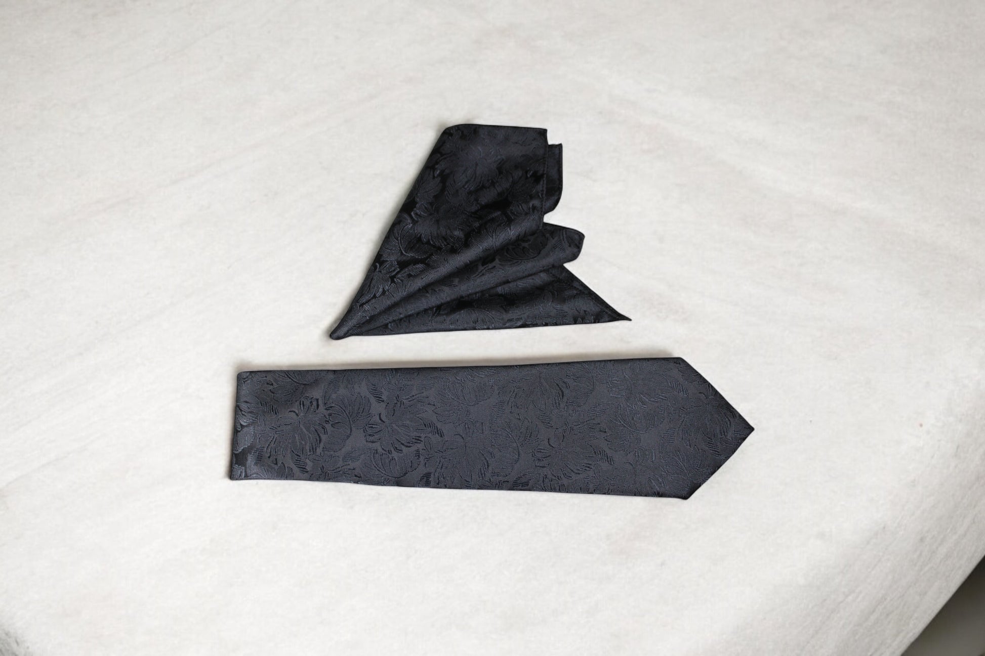 Black Self Floral Tie & Pocket Square