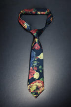 Multicolor  Black Red Floral Tie with Pocket Square