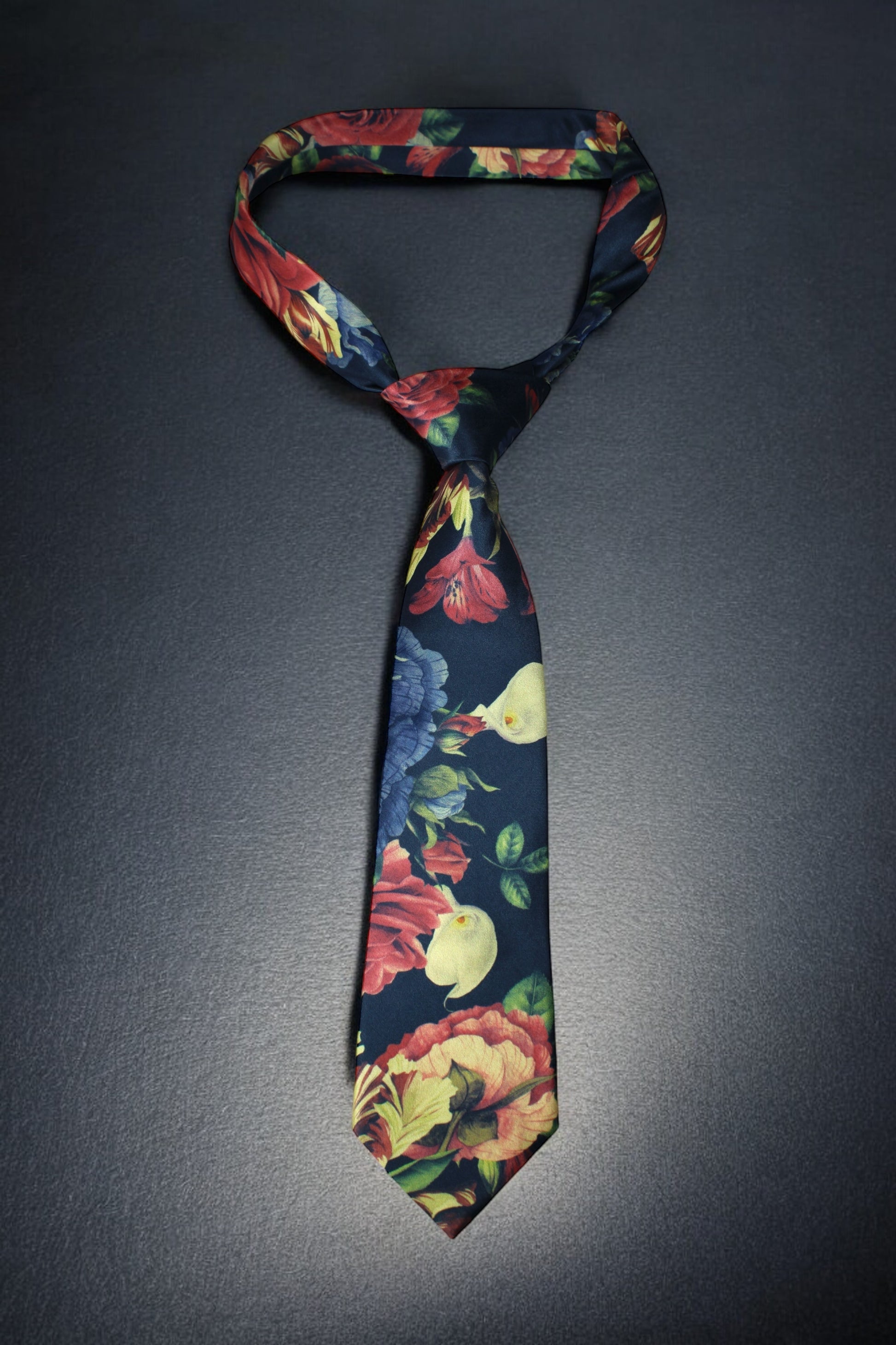Multicolor  Black Red Floral Tie with Pocket Square