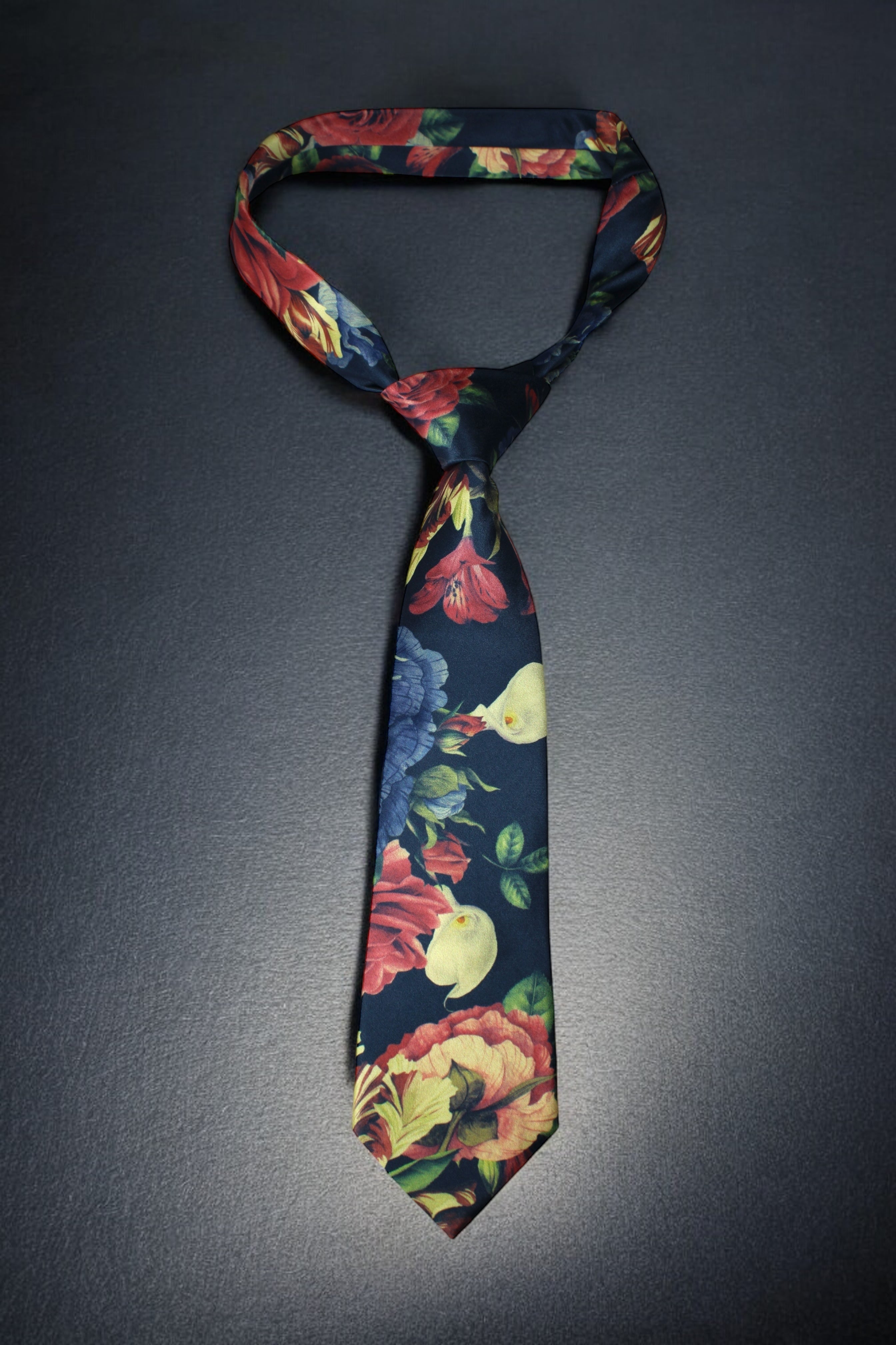 Multicolor  Black Red Floral Tie with Pocket Square