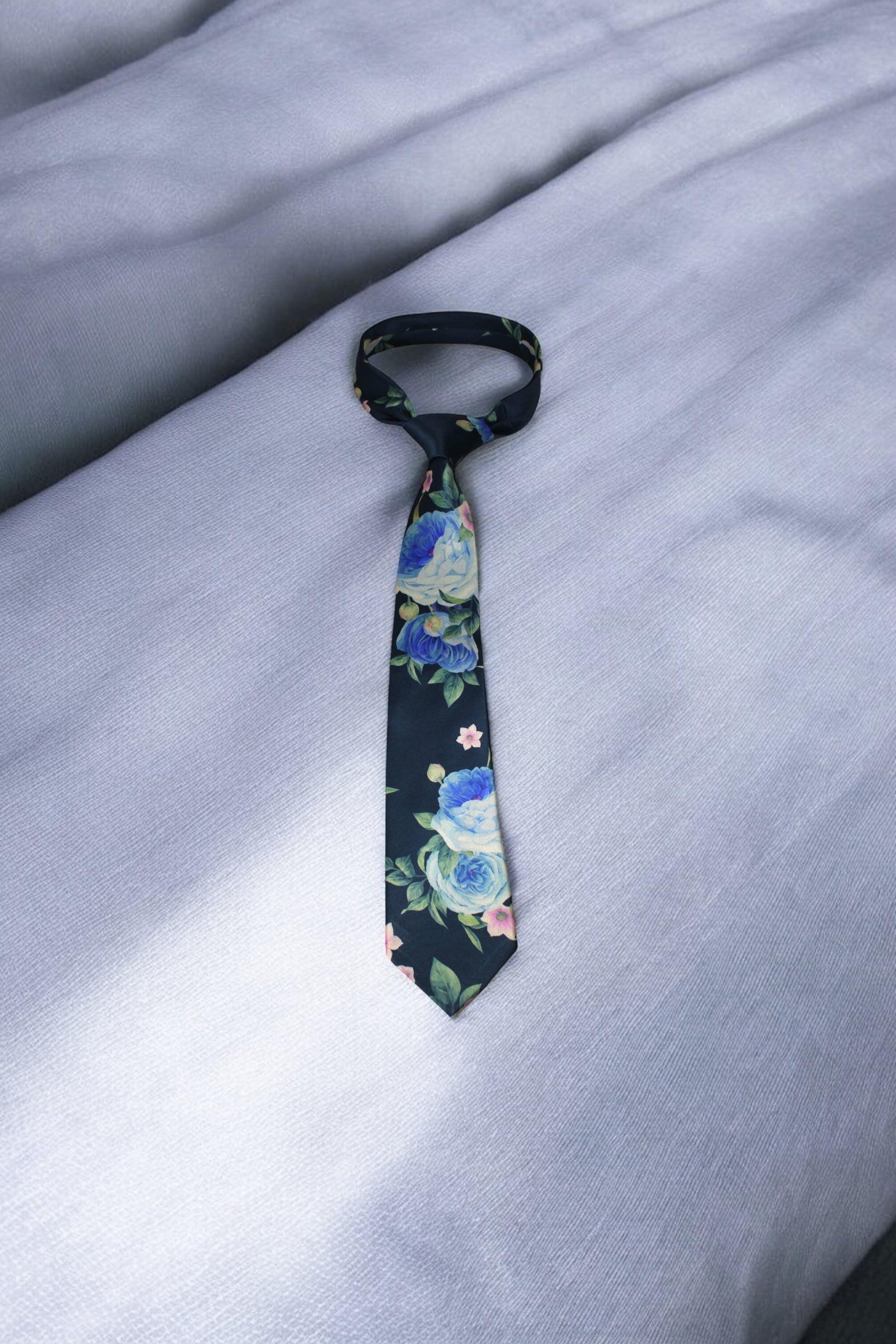 Multicolor Floral Black Tie with Pocket Square