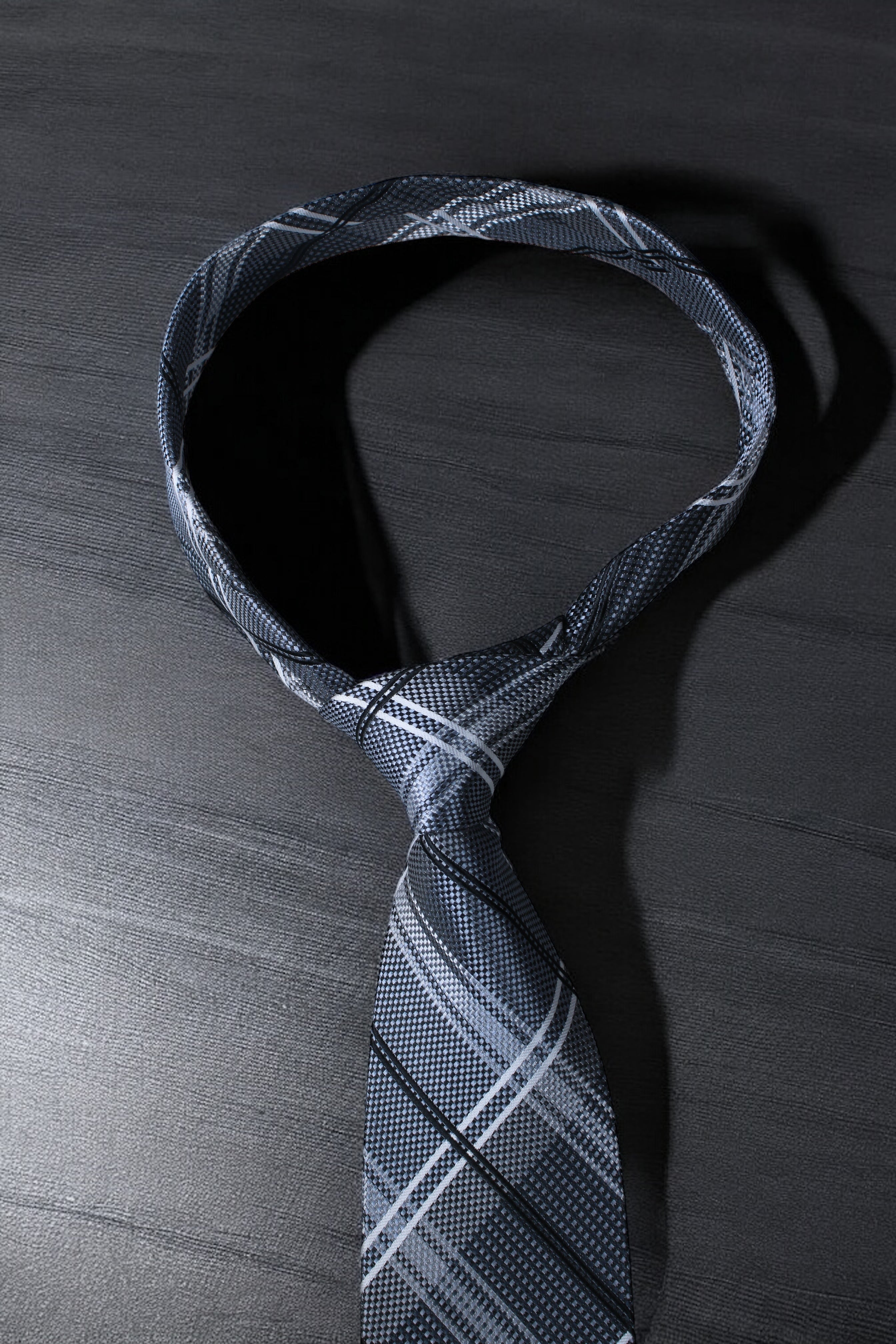 Bold Black & Silver Plaid Tie