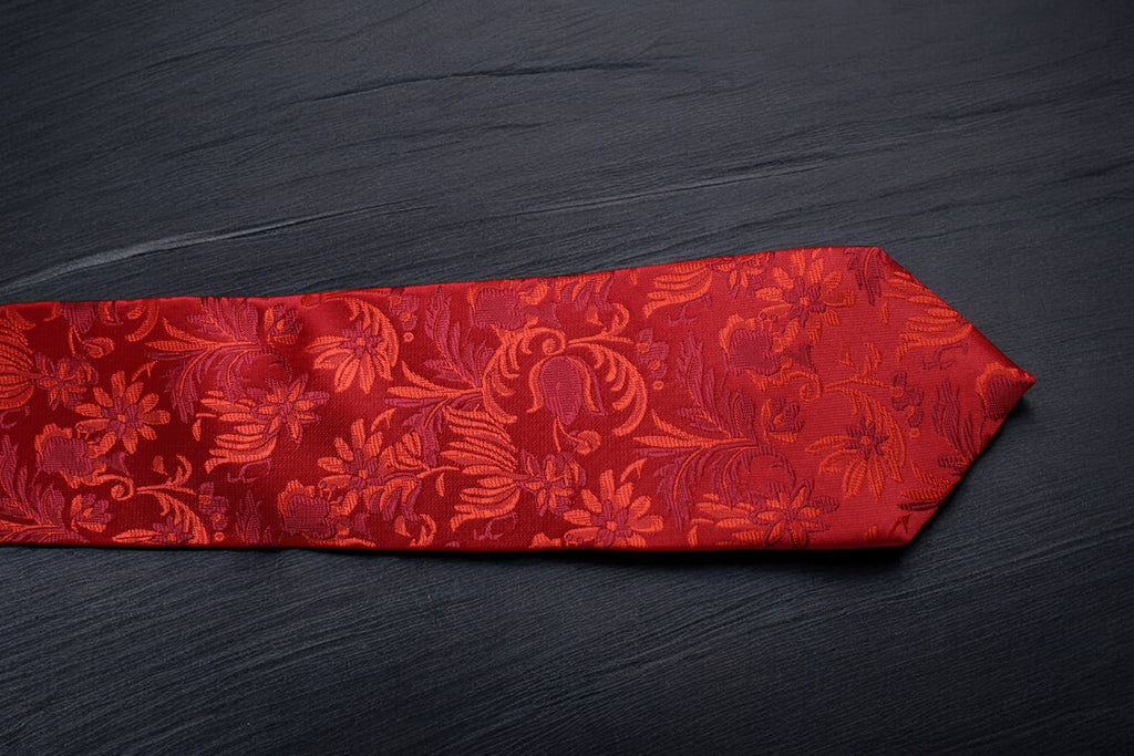 Elegant Crimson Red Floral Tie