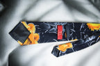 Black and Yellow Artistic Floral Tie With Pocket Square