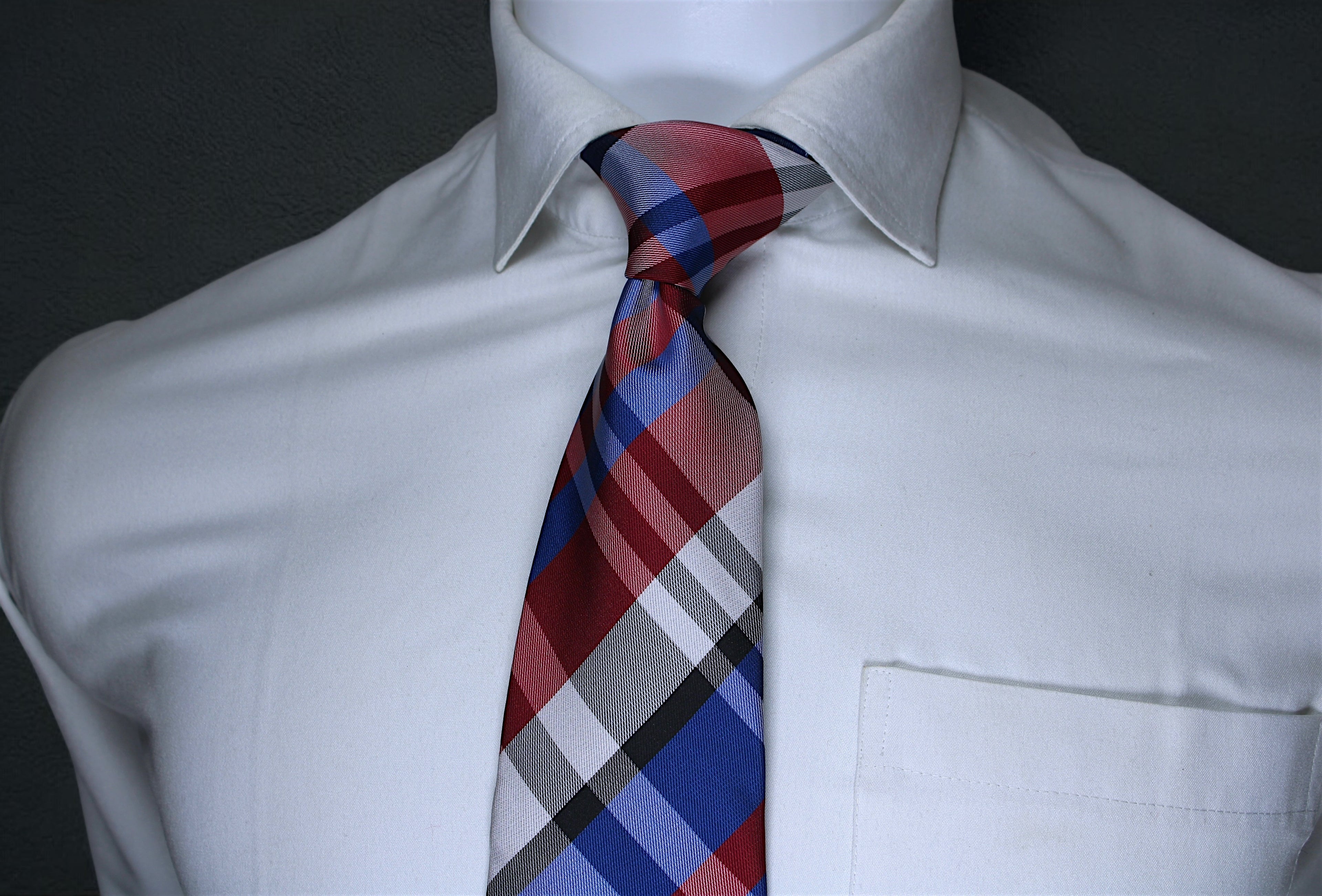 Classic Checkered Red,Blue & Gray Plaid Tie
