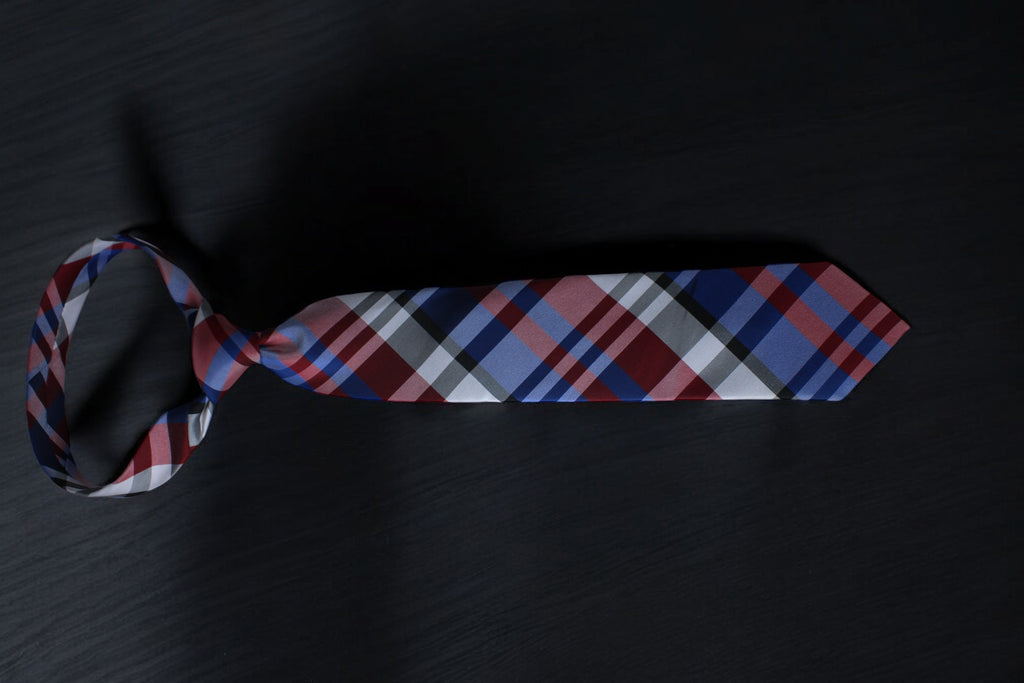 Classic Checkered Red,Blue & Gray Plaid Tie