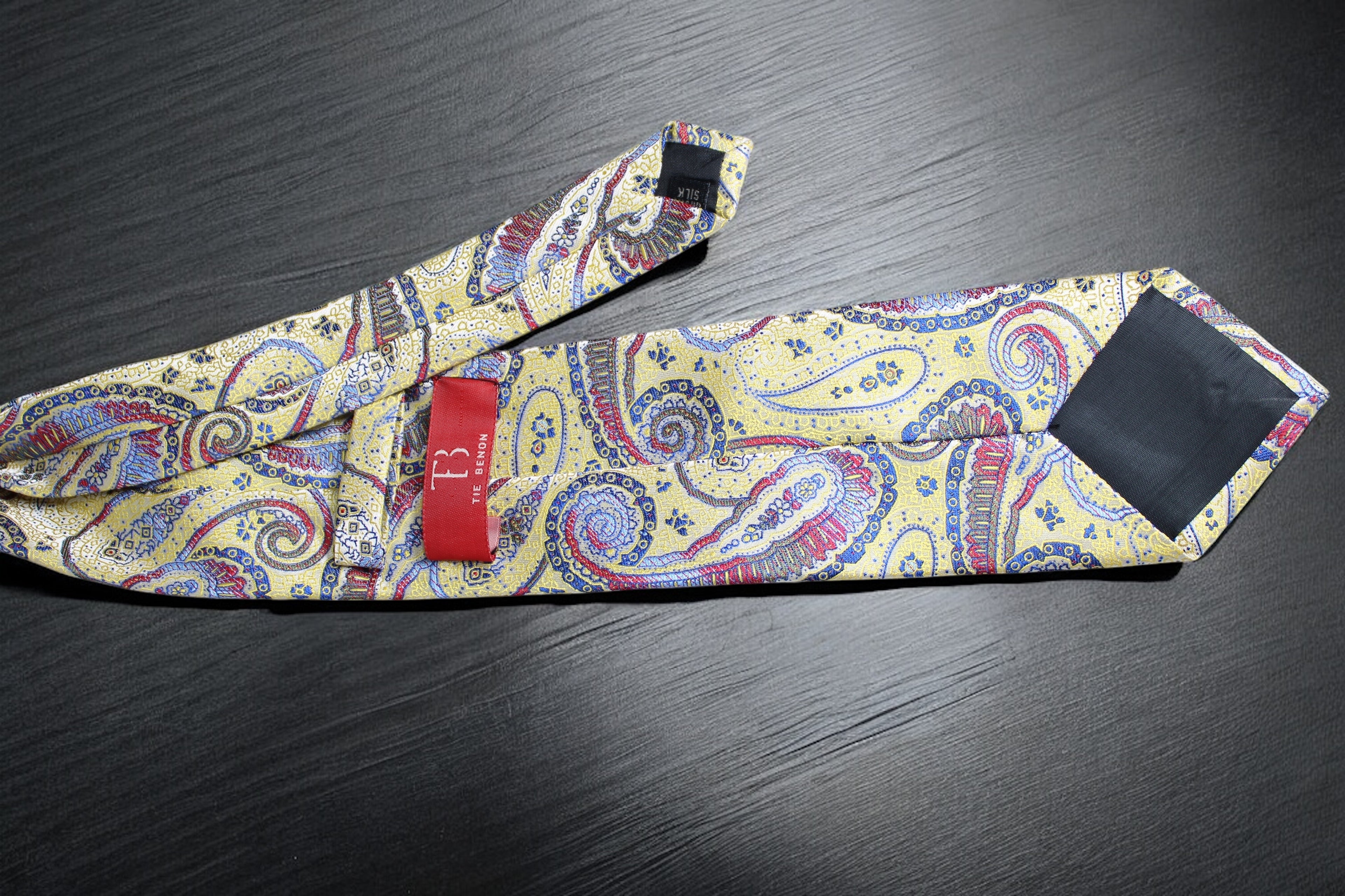 Yellow Paisley Tie - Elegant Vintage Swirl Design