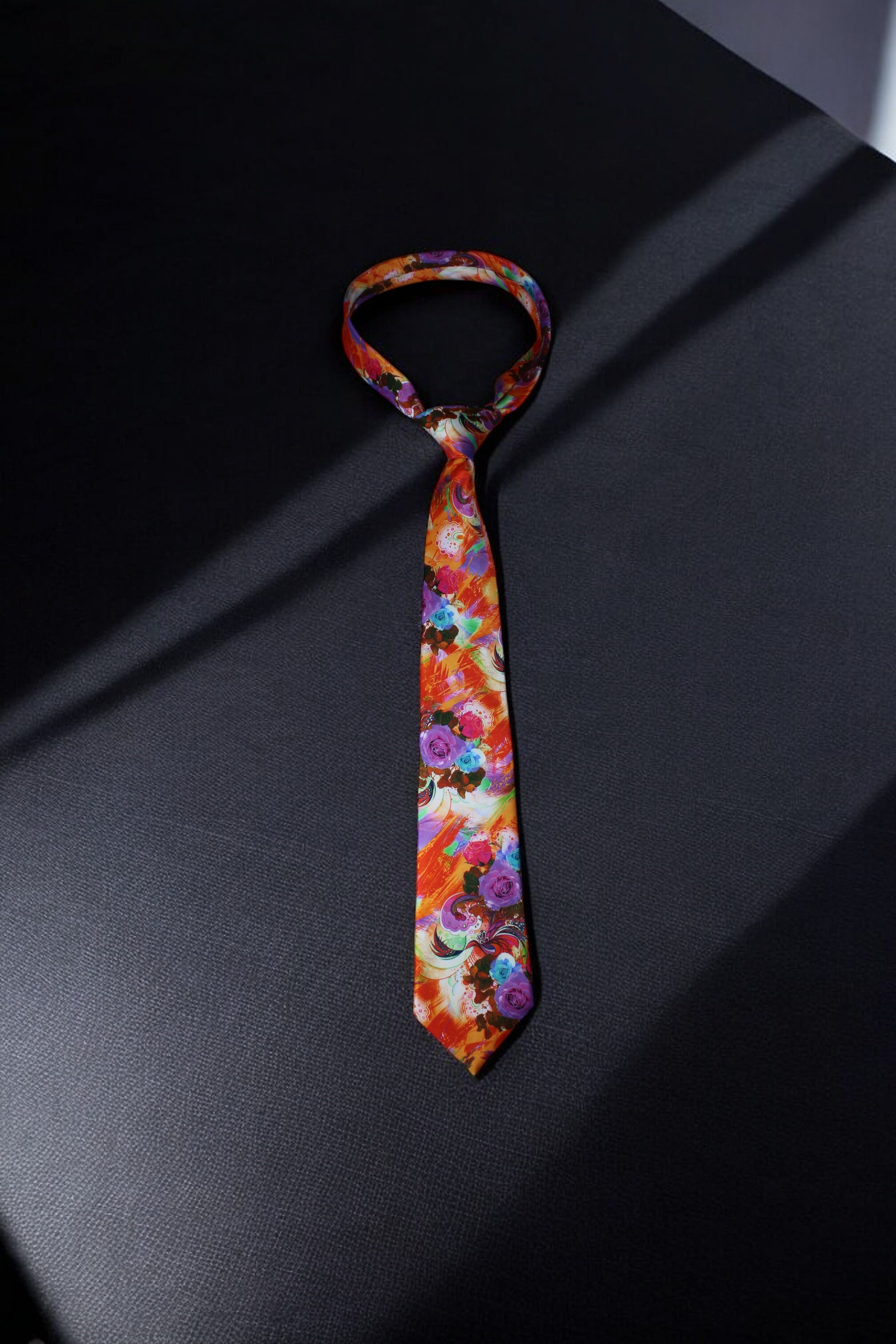 Vibrant Artistic Multicolor Tie with Pocket Square