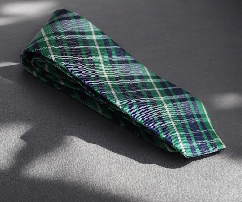 Green & Navy Plaid Tie - Classic Tartan Style
