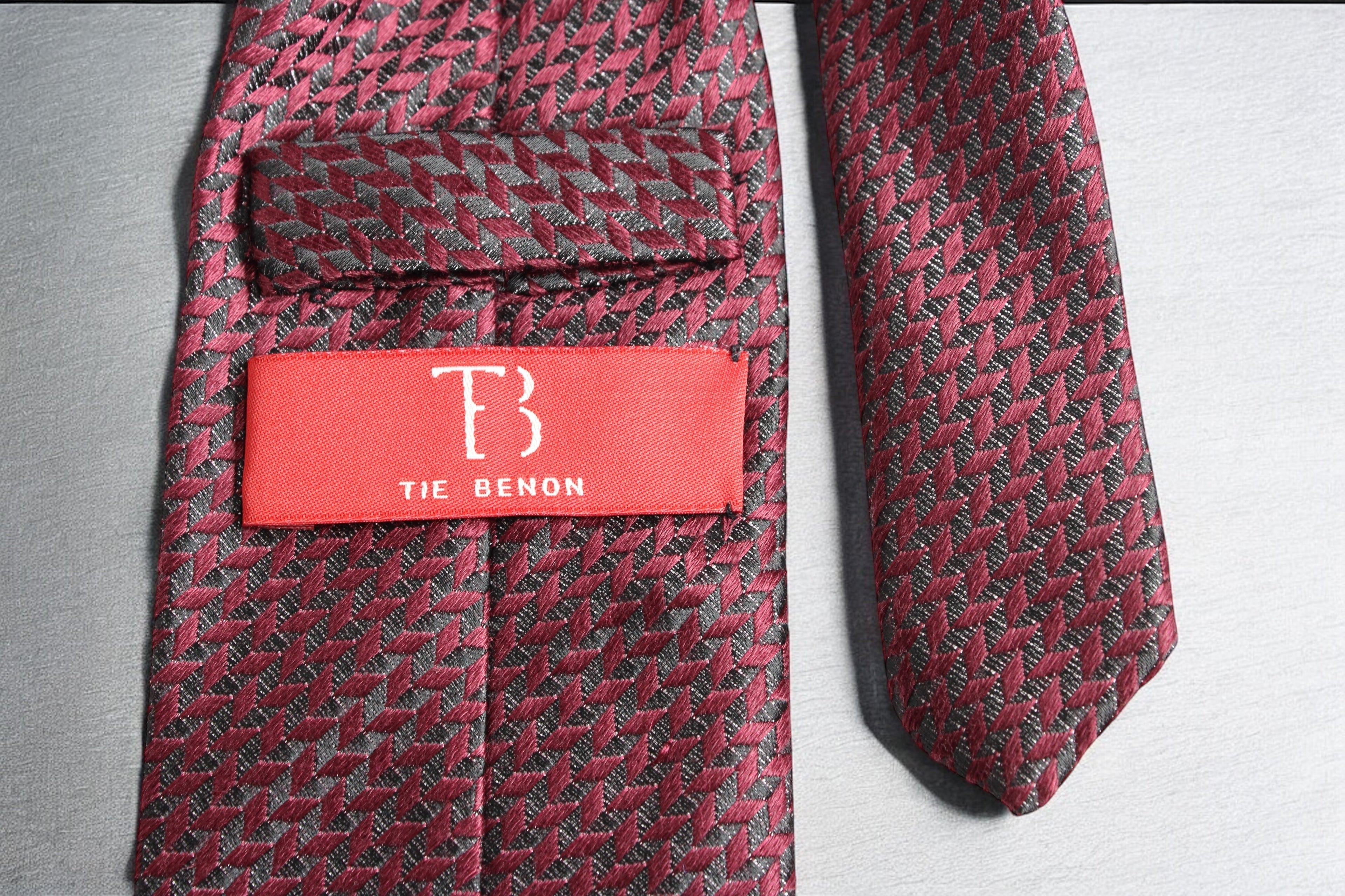 Deep Maroon & Black Geometric Tie
