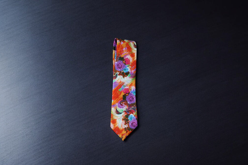Vibrant Artistic Multicolor Tie with Pocket Square